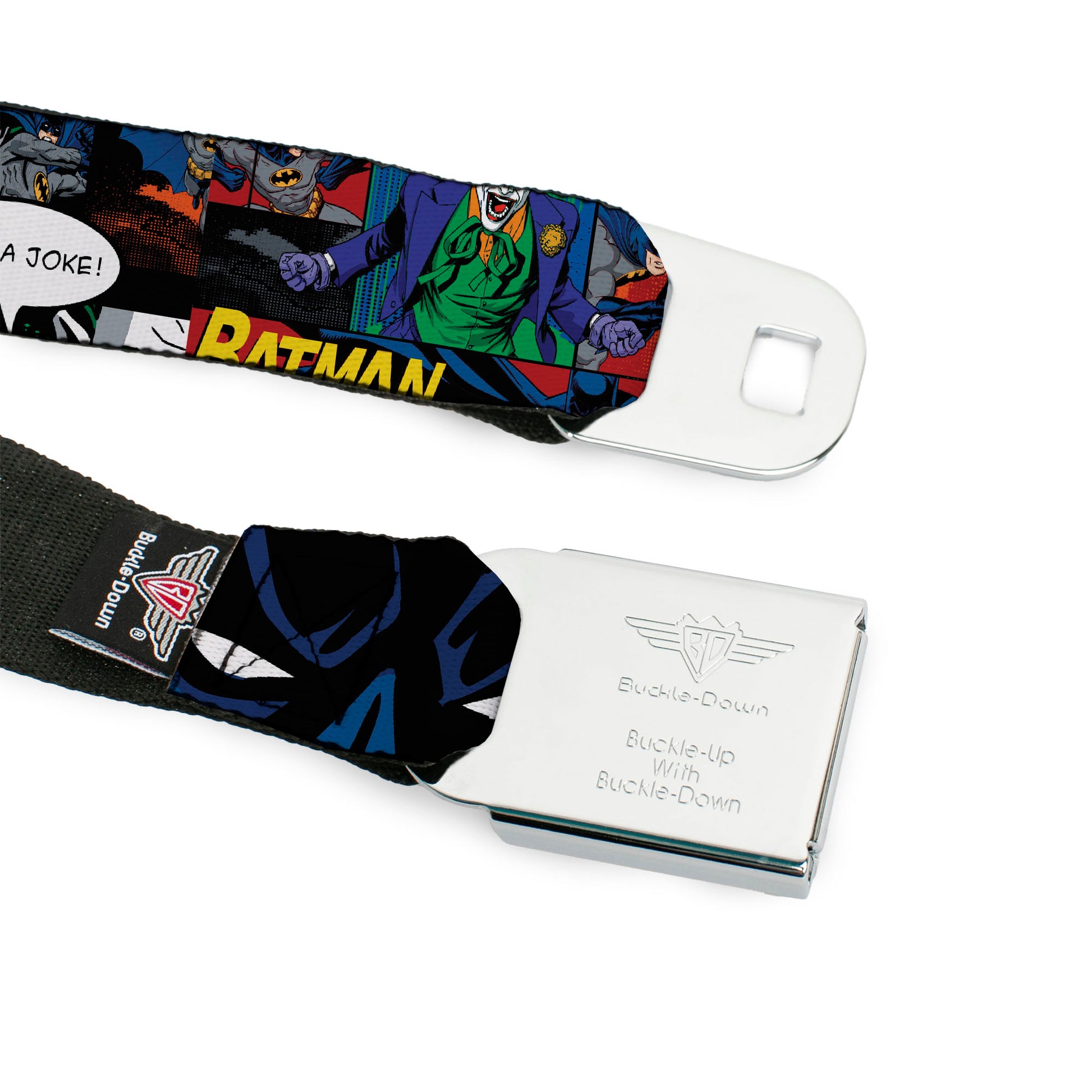 Batman Full Color Black Yellow Seatbelt Belt - Batman & Joker Comic Strip Webbing Seatbelt Belts DC Comics