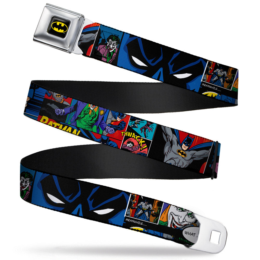 Batman Full Color Black Yellow Seatbelt Belt - Batman & Joker Comic Strip Webbing Seatbelt Belts DC Comics