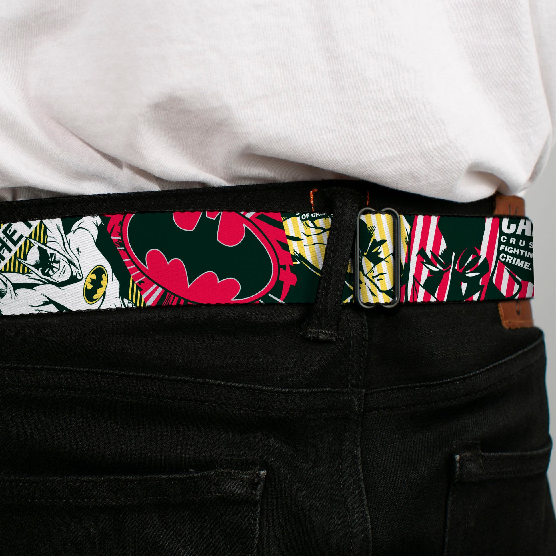 Batman Full Color Black Yellow Seatbelt Belt - Batman Caped Crusader Webbing Seatbelt Belts DC Comics