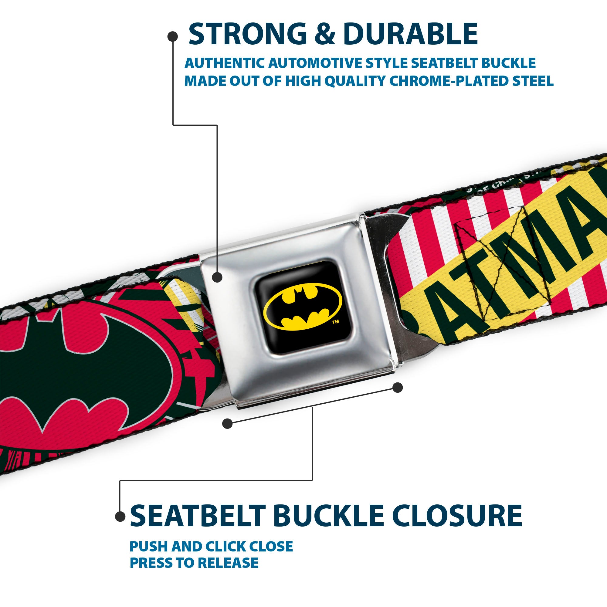 Batman Full Color Black Yellow Seatbelt Belt - Batman Caped Crusader Webbing Seatbelt Belts DC Comics