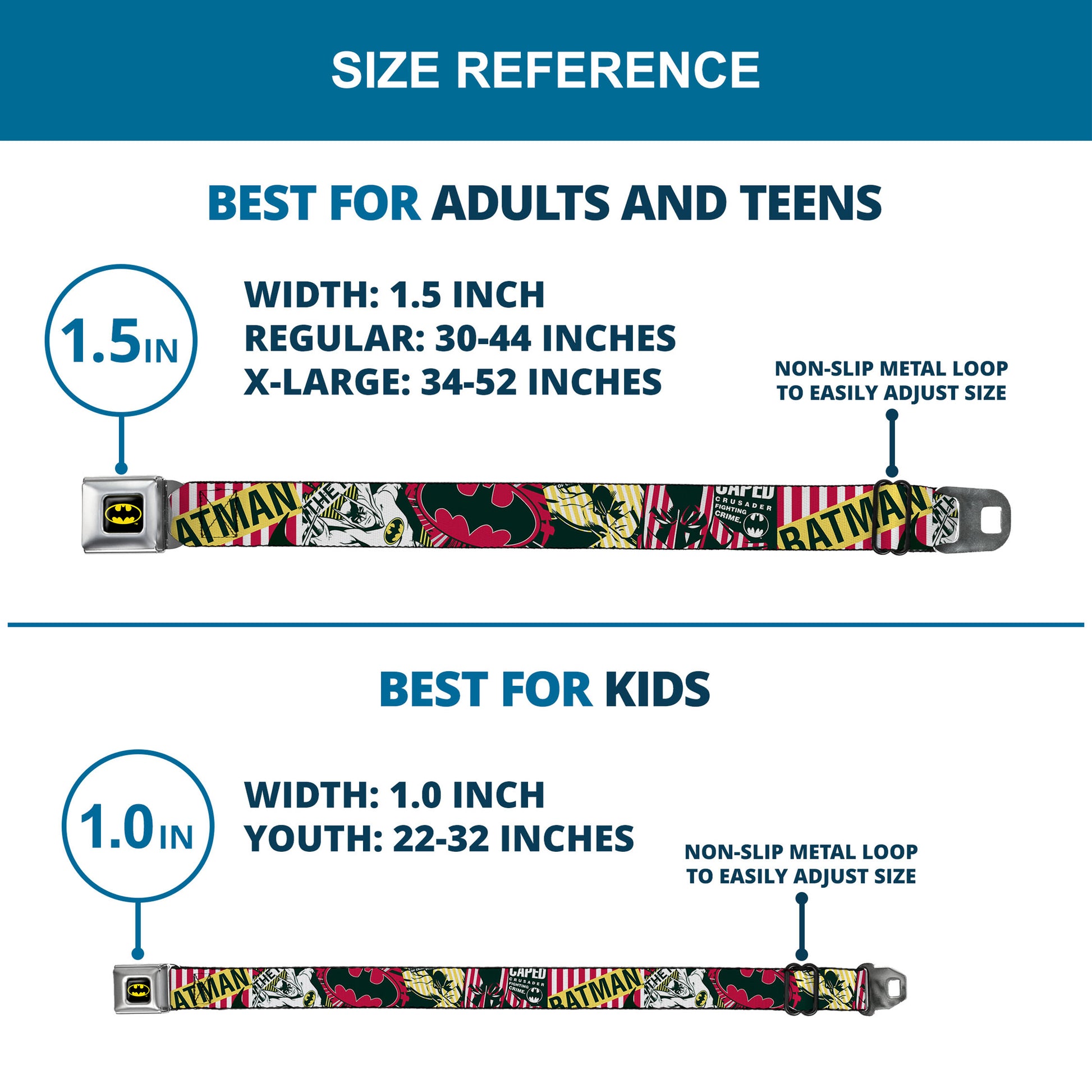 Batman Full Color Black Yellow Seatbelt Belt - Batman Caped Crusader Webbing Seatbelt Belts DC Comics