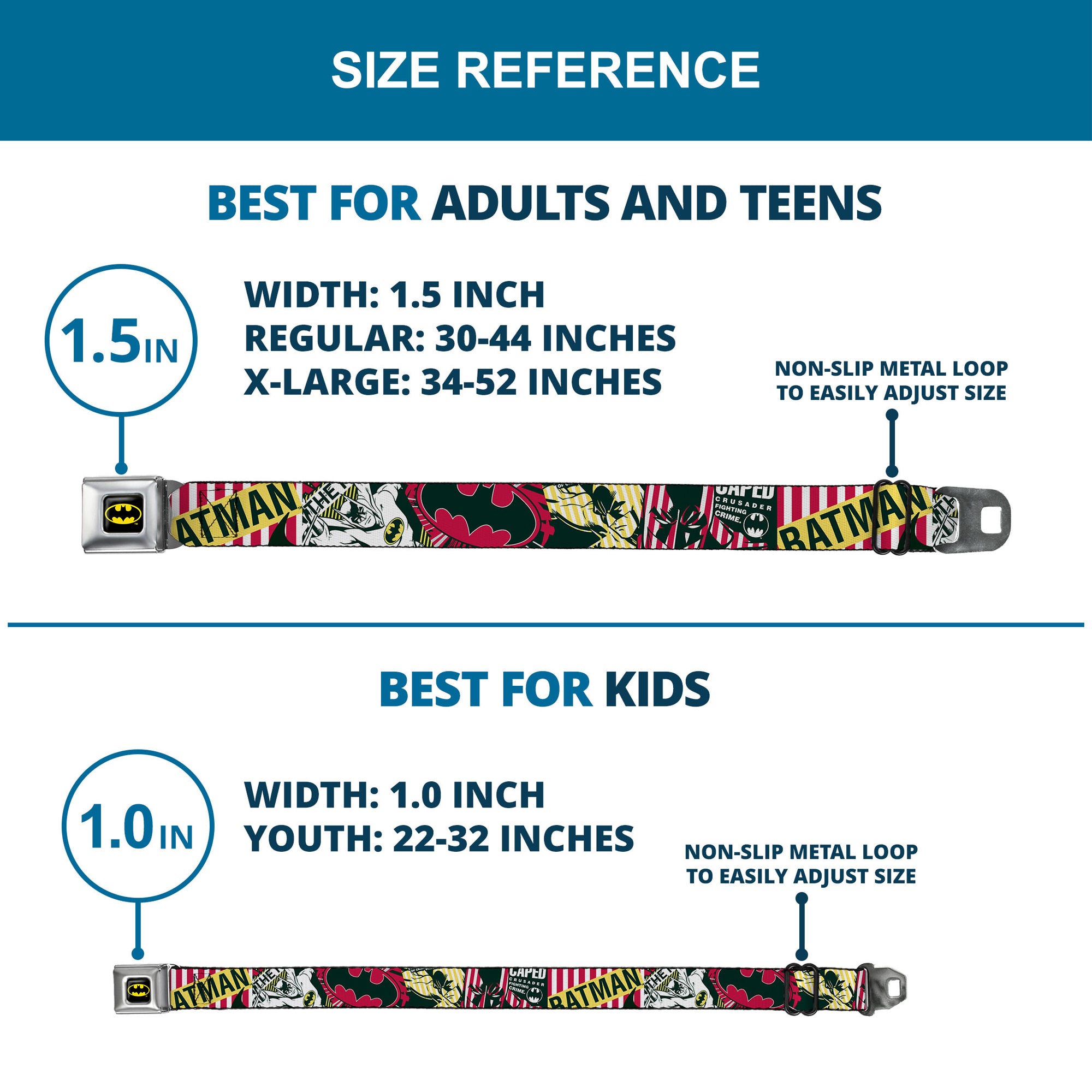 Batman Full Color Black Yellow Seatbelt Belt - Batman Caped Crusader Webbing Seatbelt Belts DC Comics