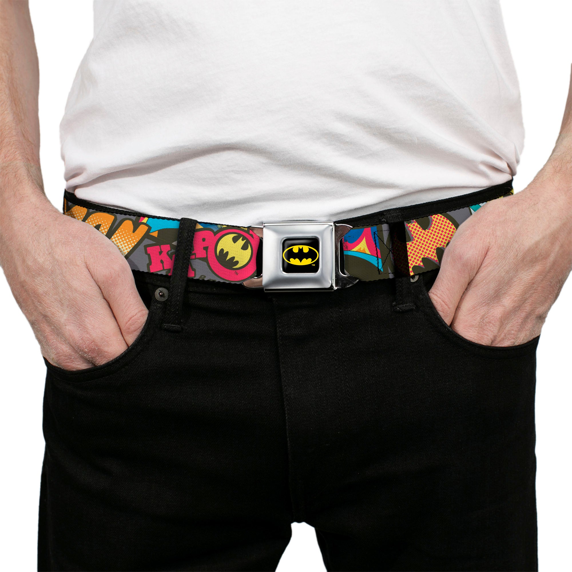 Batman Full Color Black Yellow Seatbelt Belt - Batman Dark Knight Webbing Seatbelt Belts DC Comics