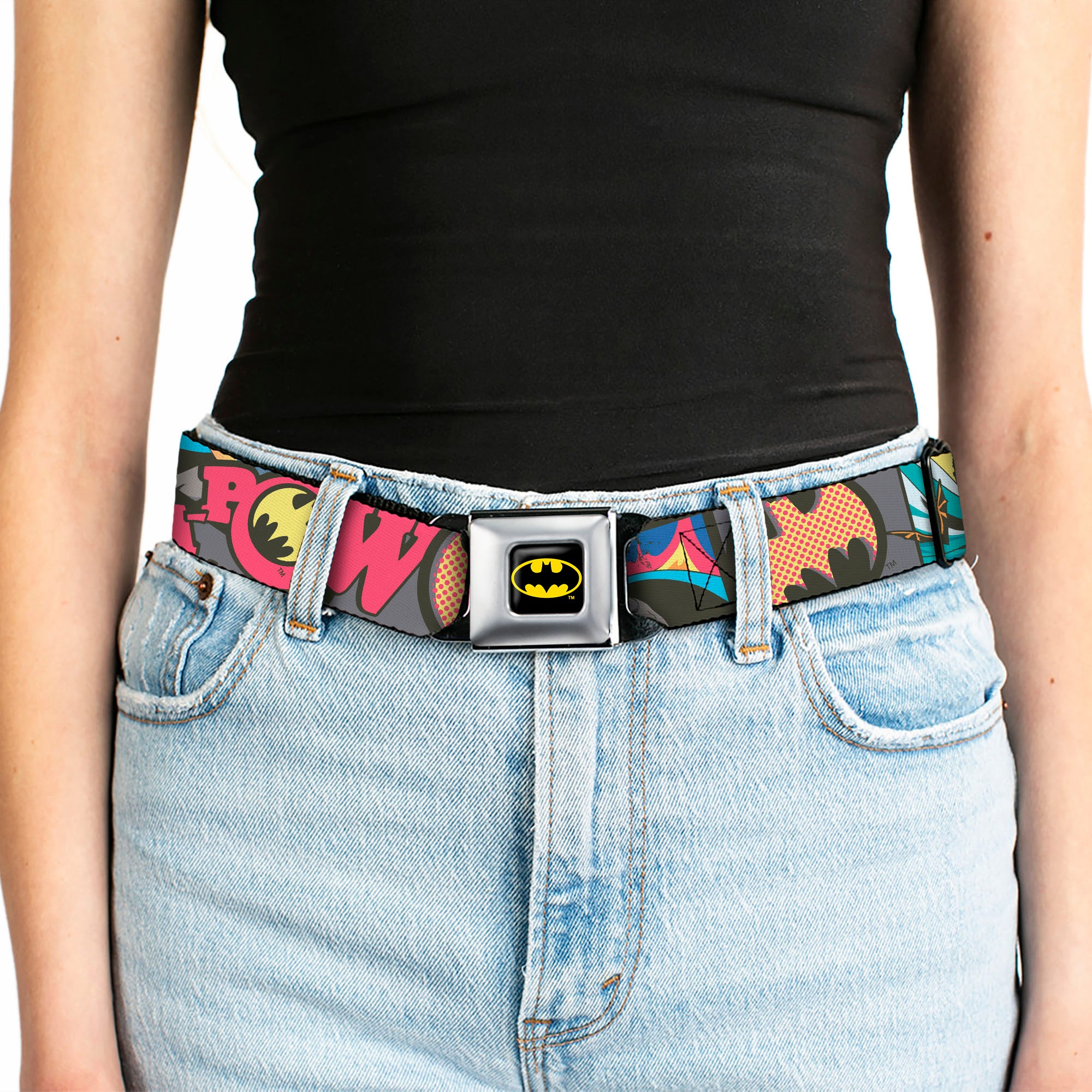 Batman Full Color Black Yellow Seatbelt Belt - Batman Dark Knight Webbing Seatbelt Belts DC Comics
