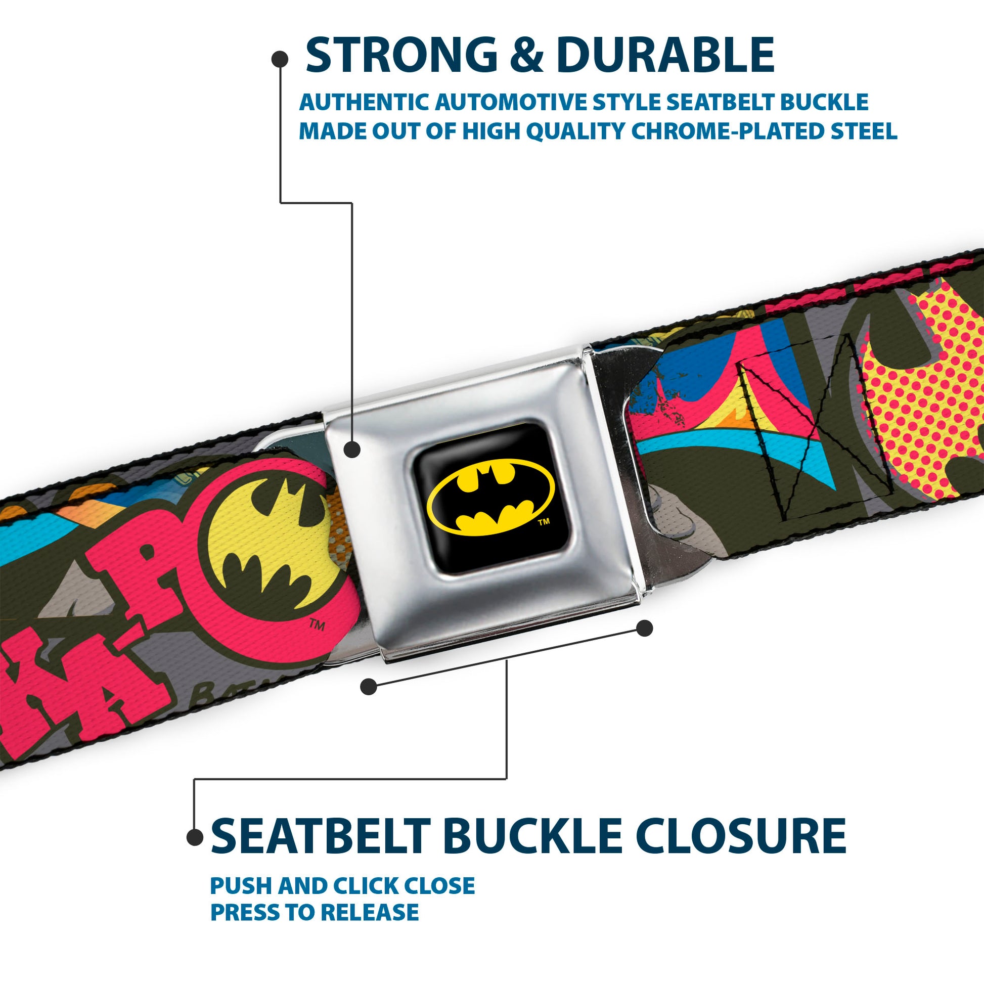 Batman Full Color Black Yellow Seatbelt Belt - Batman Dark Knight Webbing Seatbelt Belts DC Comics
