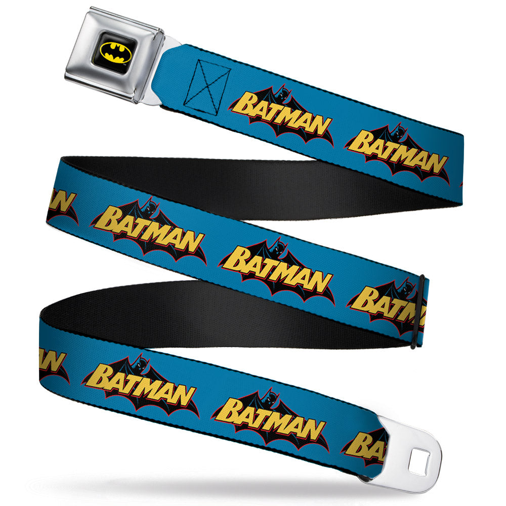 Batman Full Color Black Yellow Seatbelt Belt - Vintage Batman Logo Blue Webbing Seatbelt Belts DC Comics