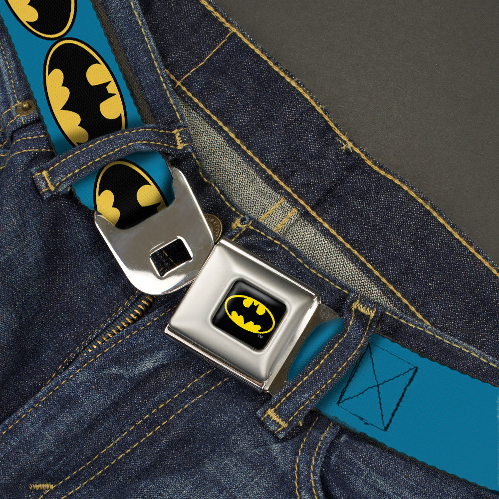 Batman Full Color Black Yellow Seatbelt Belt - Bat Signal-3 Blue/Black/Yellow Webbing Seatbelt Belts DC Comics