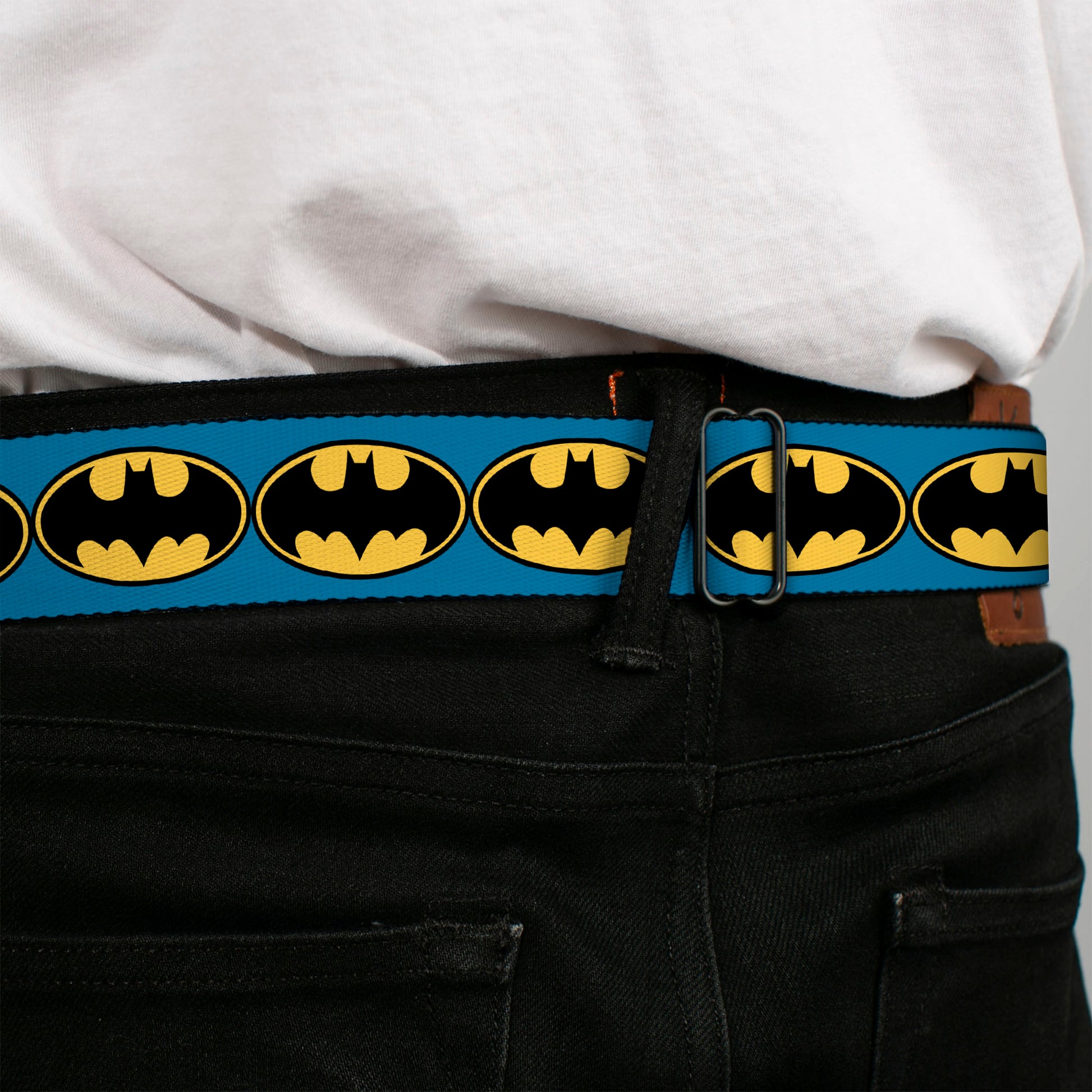 Batman Full Color Black Yellow Seatbelt Belt - Bat Signal-3 Blue/Black/Yellow Webbing Seatbelt Belts DC Comics
