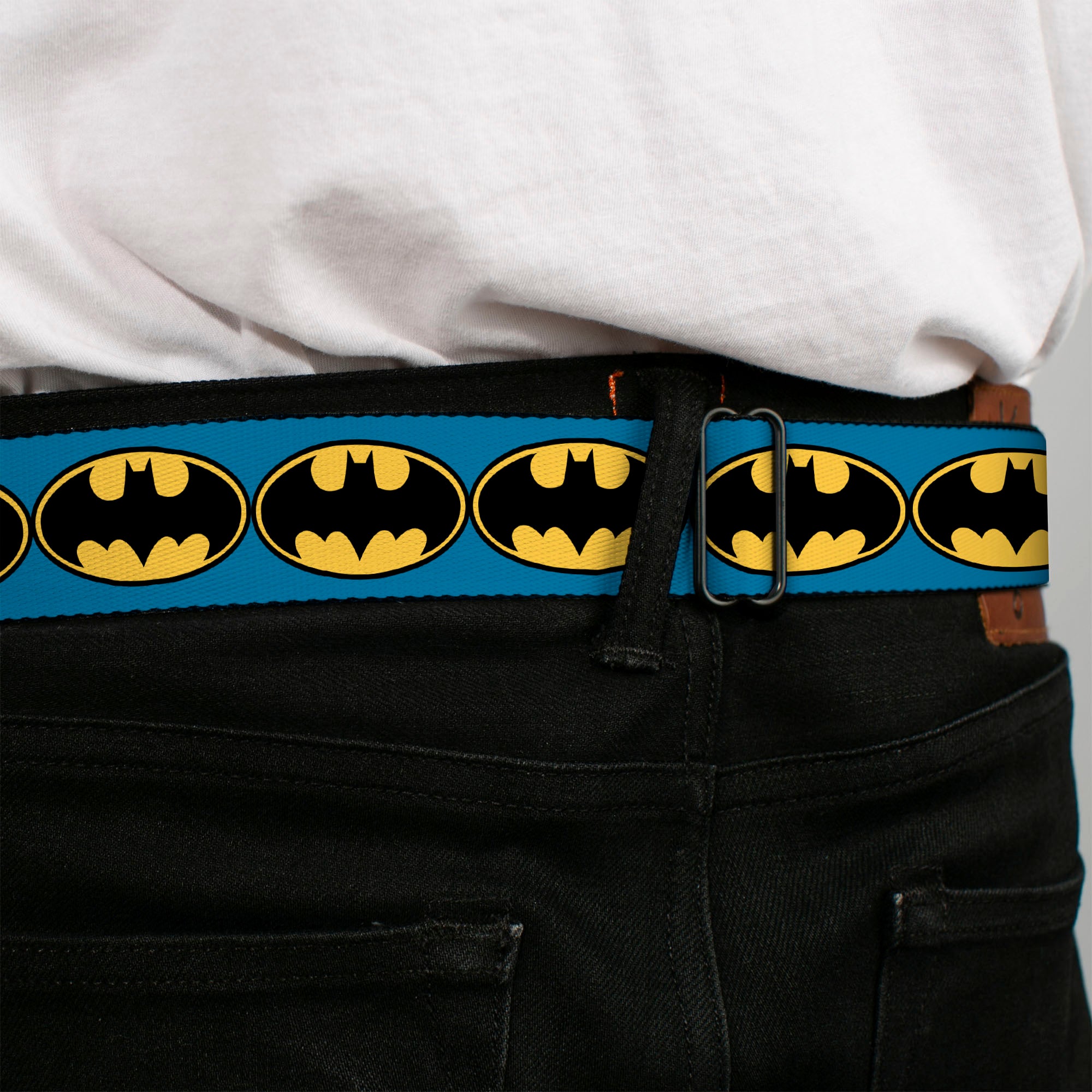 Batman Full Color Black Yellow Seatbelt Belt - Bat Signal-3 Blue/Black/Yellow Webbing Seatbelt Belts DC Comics
