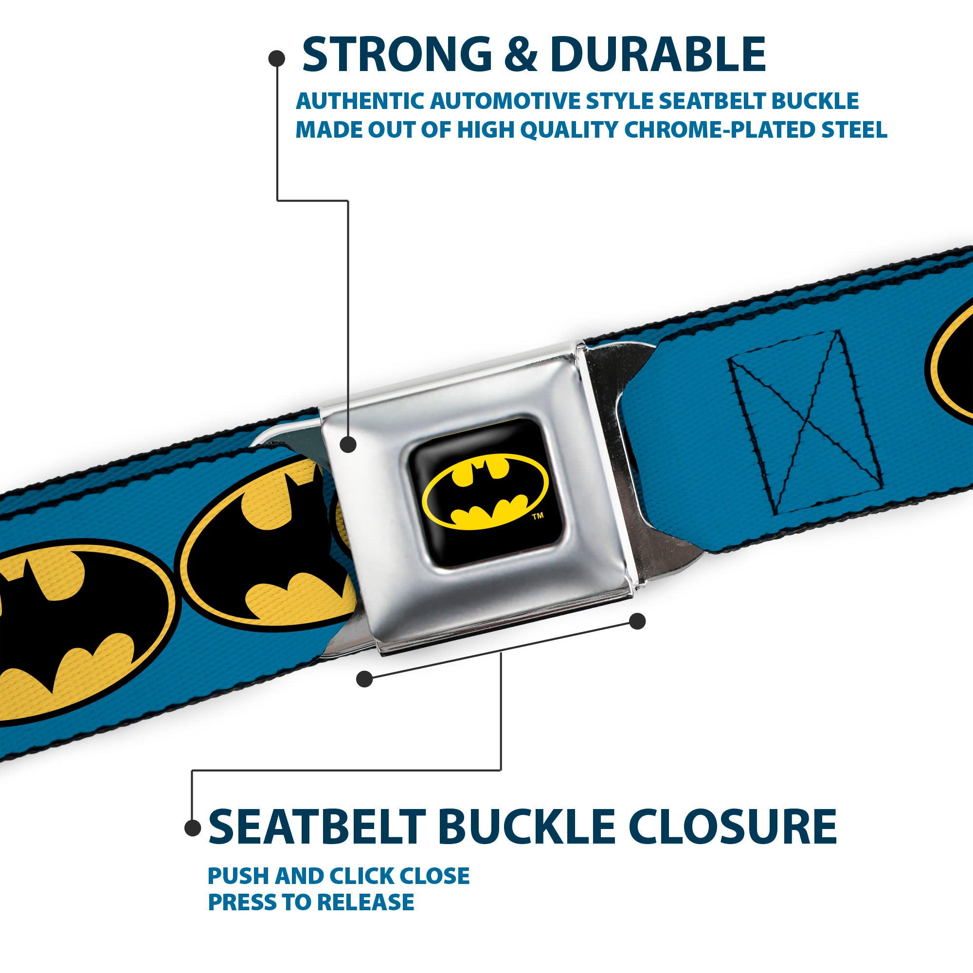 Batman Full Color Black Yellow Seatbelt Belt - Bat Signal-3 Blue/Black/Yellow Webbing Seatbelt Belts DC Comics