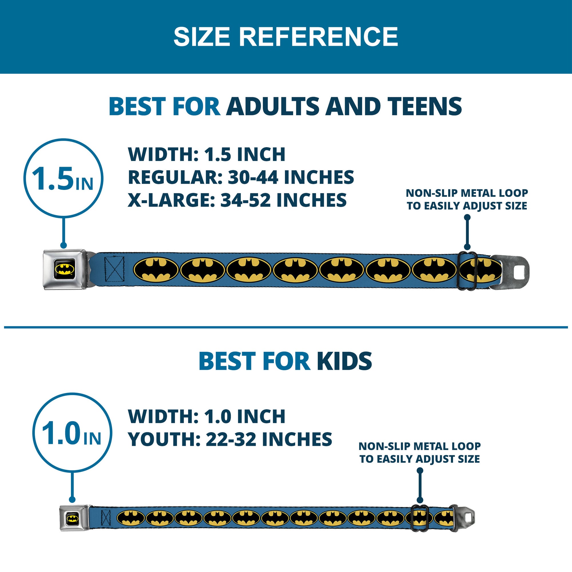 Batman Full Color Black Yellow Seatbelt Belt - Bat Signal-3 Blue/Black/Yellow Webbing Seatbelt Belts DC Comics