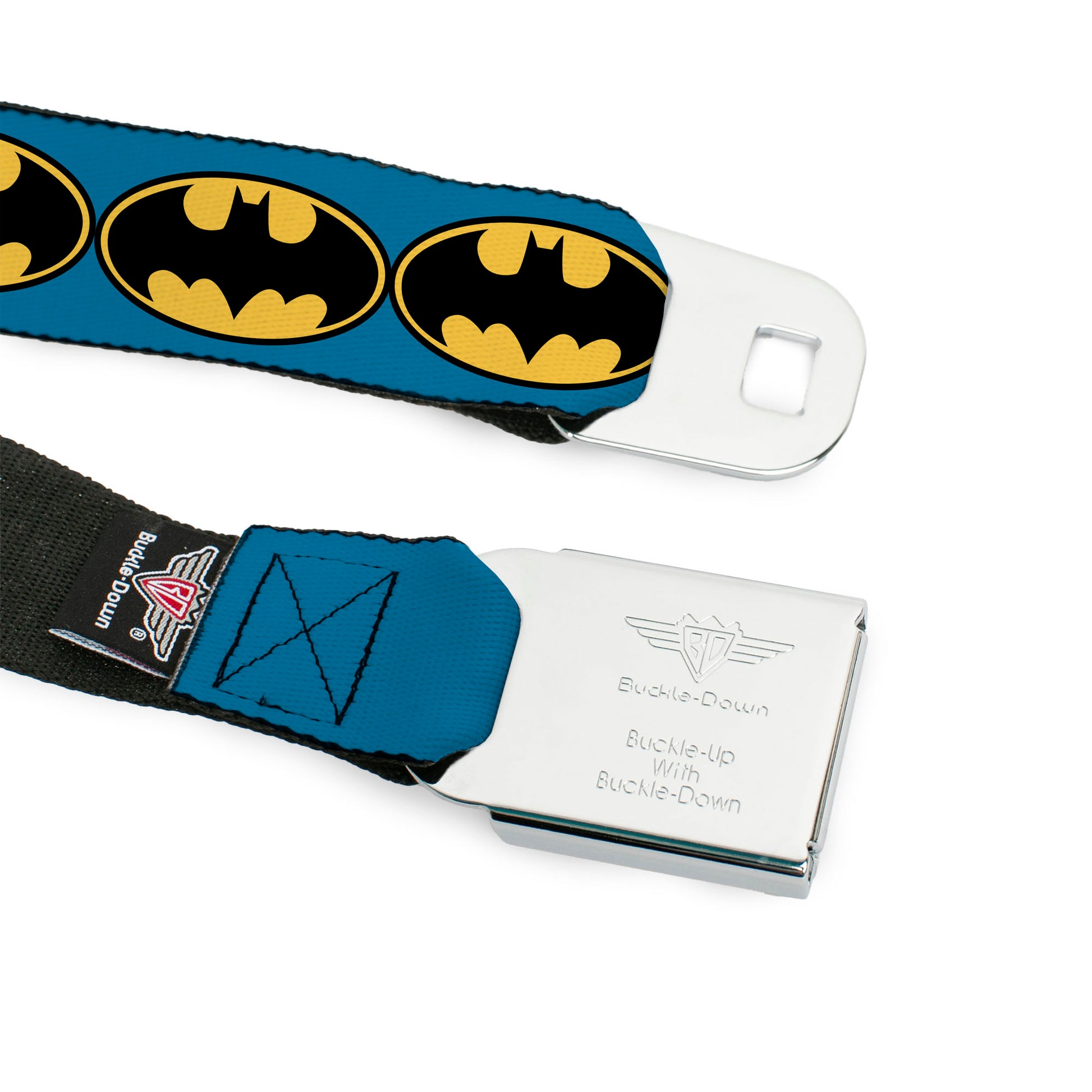 Batman Full Color Black Yellow Seatbelt Belt - Bat Signal-3 Blue/Black/Yellow Webbing Seatbelt Belts DC Comics