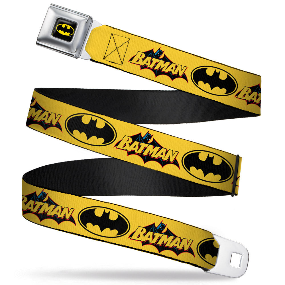 Batman Full Color Black Yellow Seatbelt Belt - Vintage Batman Logo & Bat Signal-3 Yellow Webbing Seatbelt Belts DC Comics