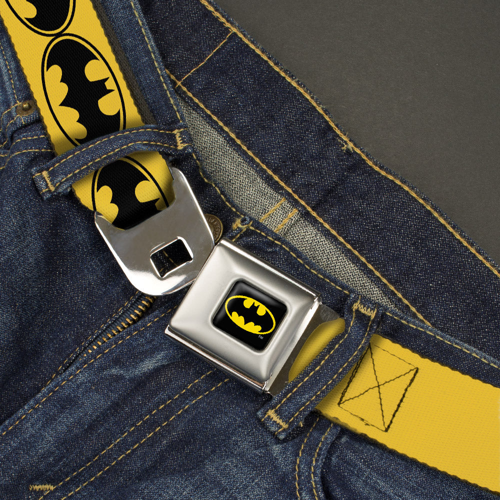 Batman Full Color Black Yellow Seatbelt Belt - Bat Signal-3 Yellow/Black/Yellow Webbing Seatbelt Belts DC Comics