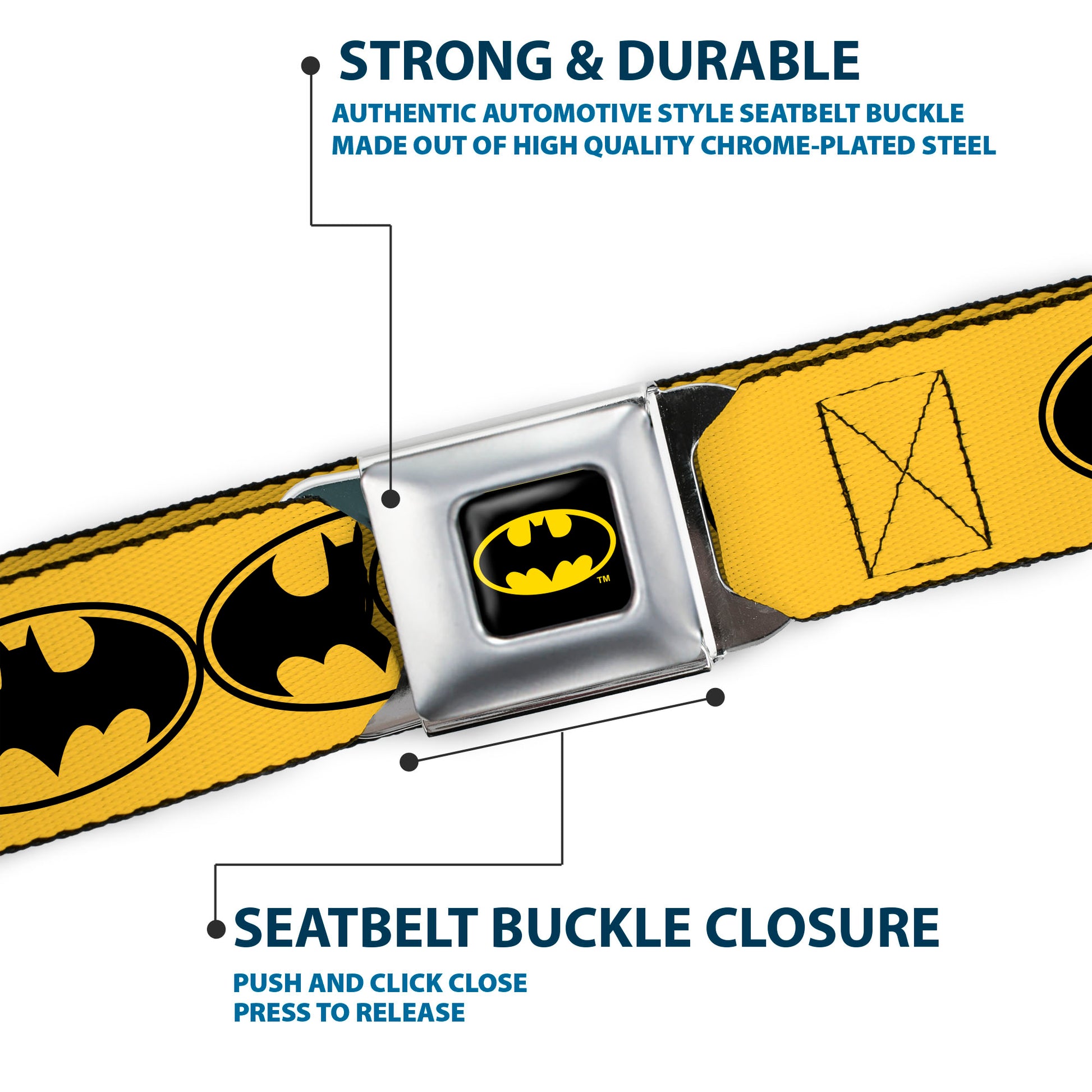 Batman Full Color Black Yellow Seatbelt Belt - Bat Signal-3 Yellow/Black/Yellow Webbing Seatbelt Belts DC Comics