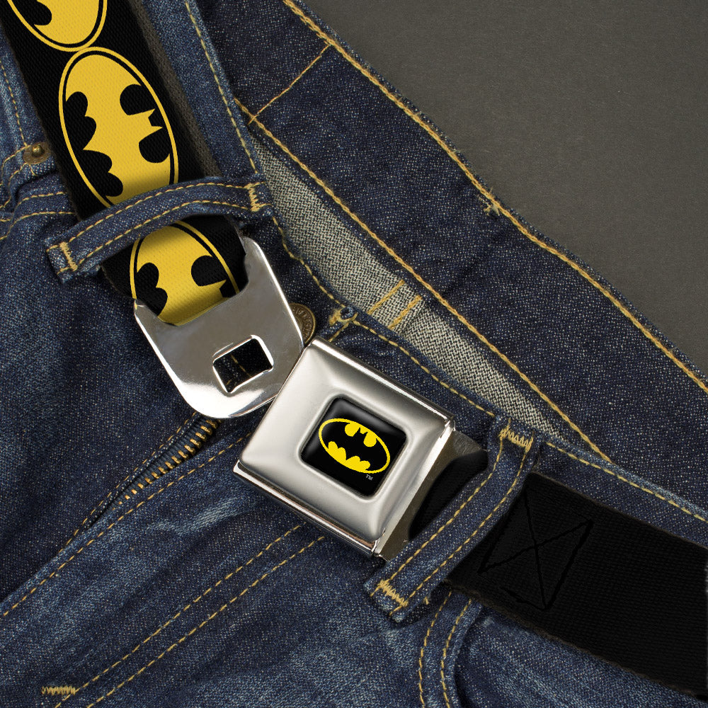 Batman Full Color Black Yellow Seatbelt Belt - Bat Signal-3 Black/Yellow/Black Webbing Seatbelt Belts DC Comics