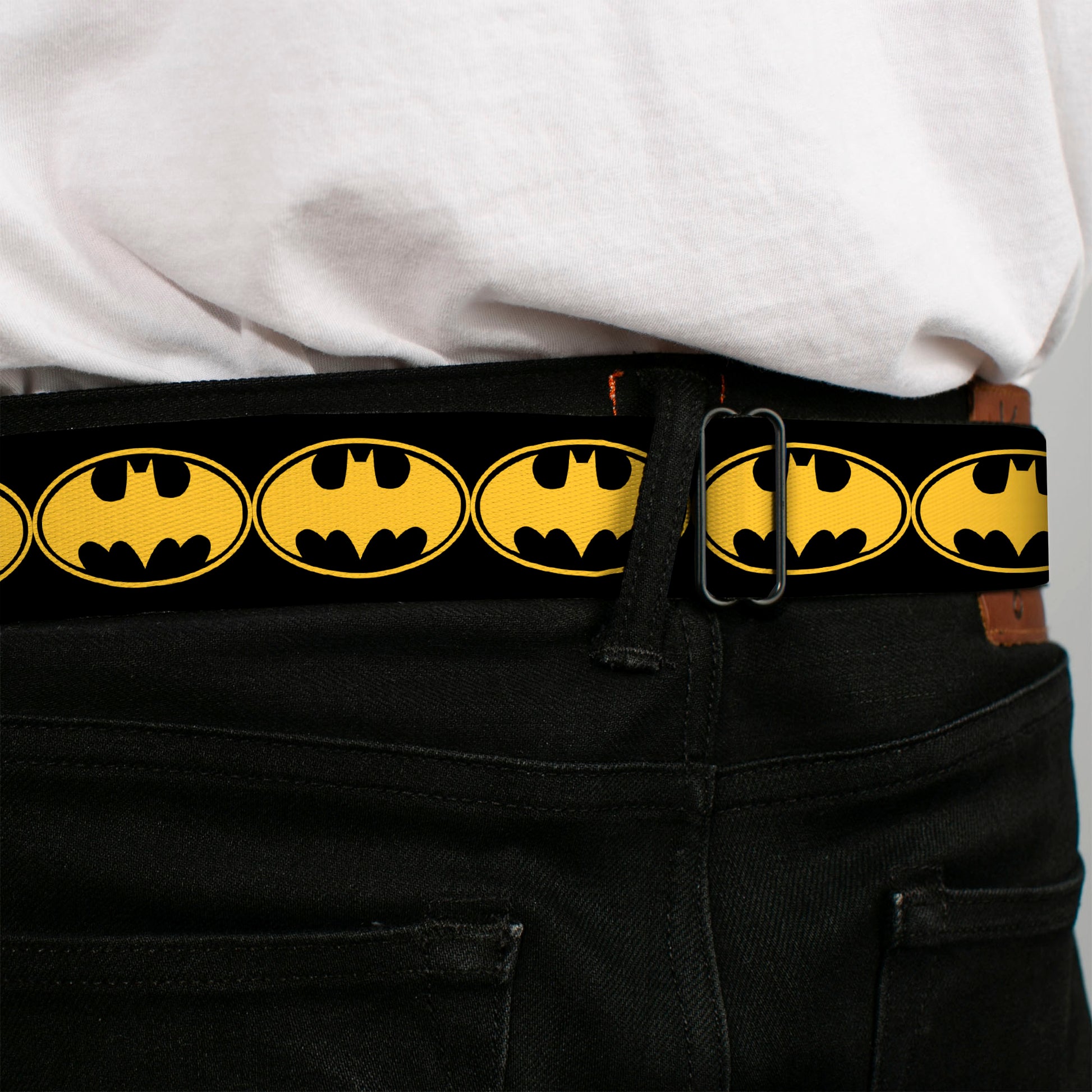 Batman Full Color Black Yellow Seatbelt Belt - Bat Signal-3 Black/Yellow/Black Webbing Seatbelt Belts DC Comics