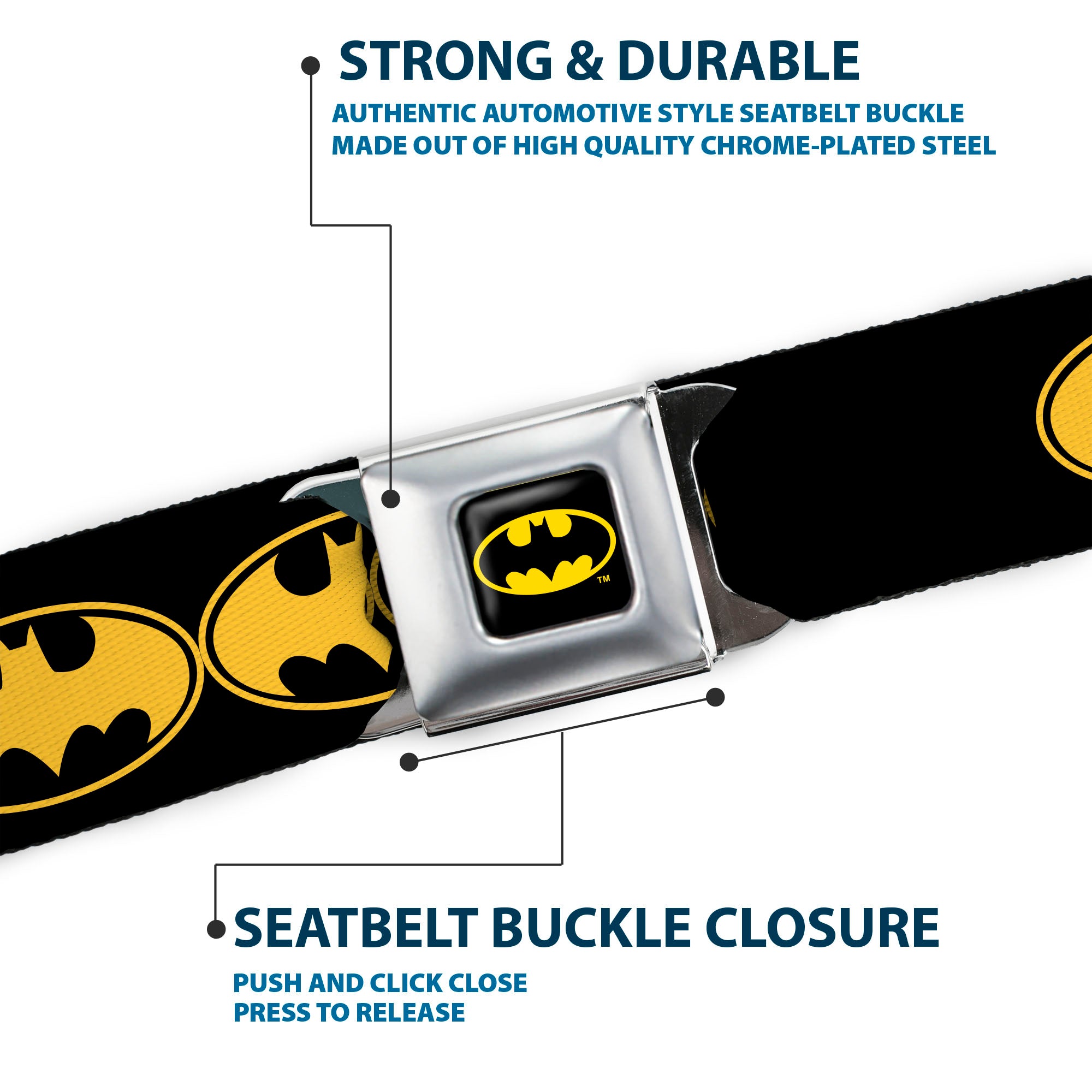 Batman Full Color Black Yellow Seatbelt Belt - Bat Signal-3 Black/Yellow/Black Webbing Seatbelt Belts DC Comics