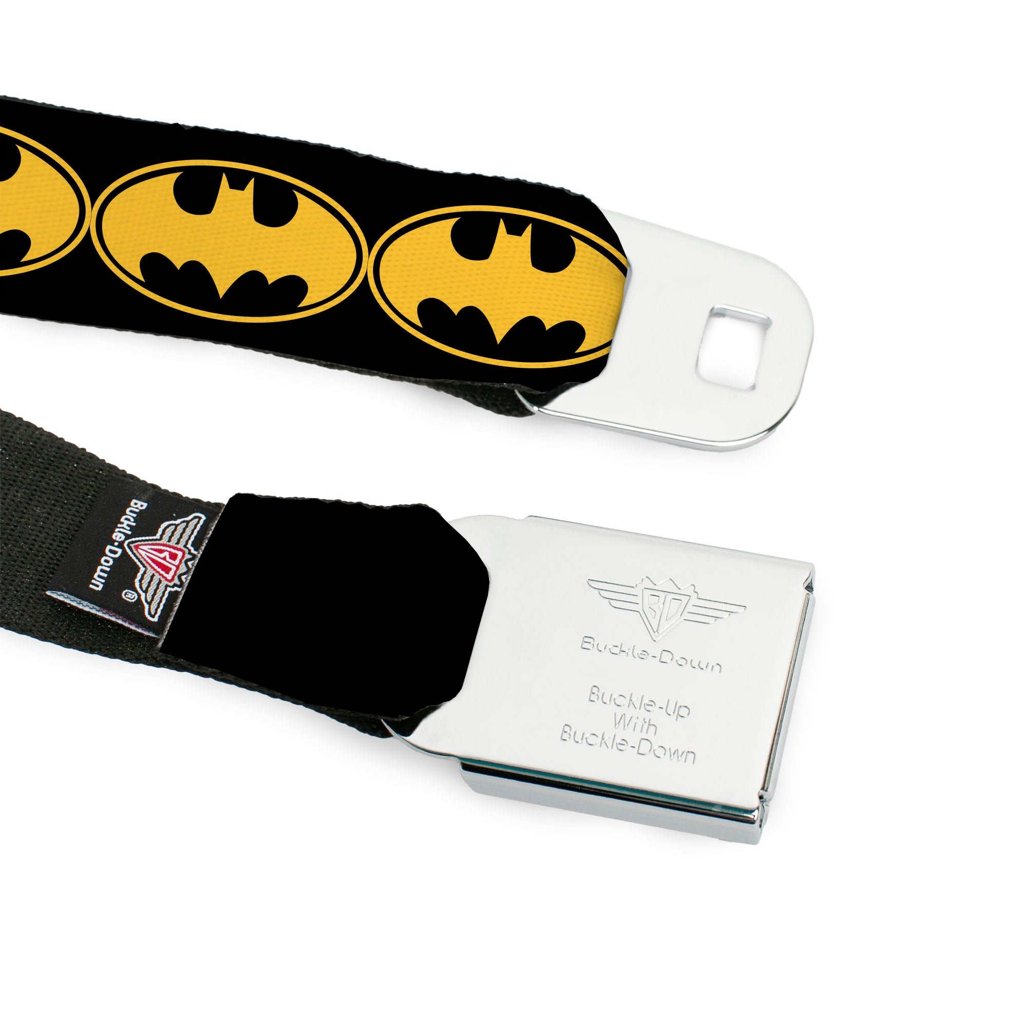 Batman Full Color Black Yellow Seatbelt Belt - Bat Signal-3 Black/Yellow/Black Webbing Seatbelt Belts DC Comics