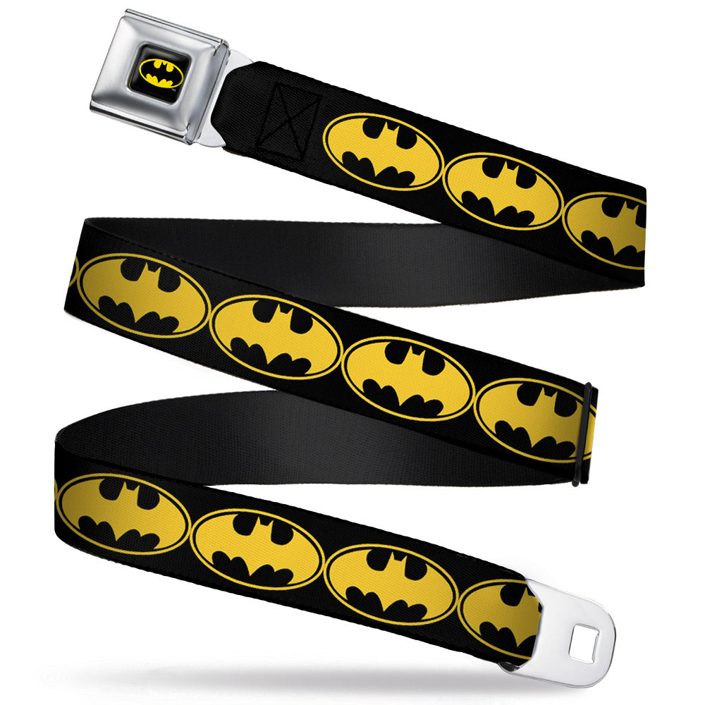 Batman Full Color Black Yellow Seatbelt Belt - Bat Signal-3 Black/Yellow/Black Webbing Seatbelt Belts DC Comics