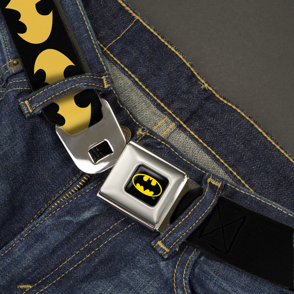 Batman Full Color Black Yellow Seatbelt Belt - Bat Signal-1 Black/Yellow Webbing Seatbelt Belts DC Comics