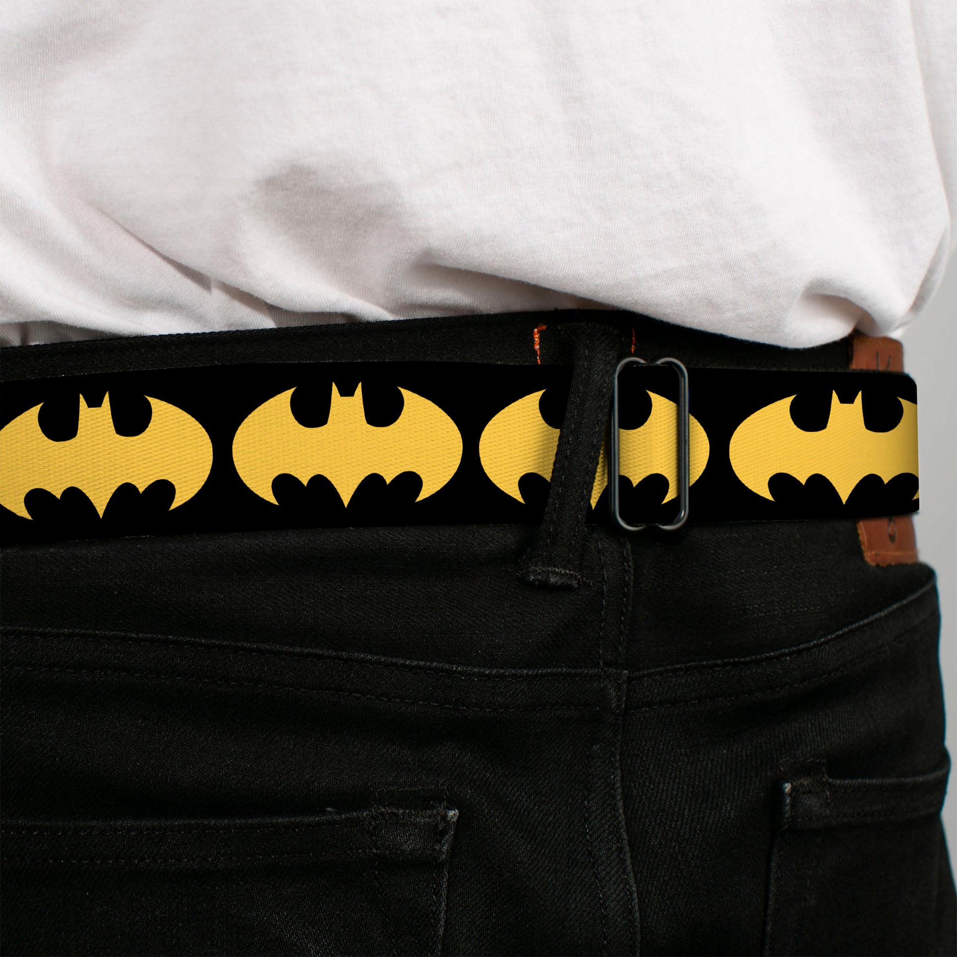 Batman Full Color Black Yellow Seatbelt Belt - Bat Signal-1 Black/Yellow Webbing Seatbelt Belts DC Comics