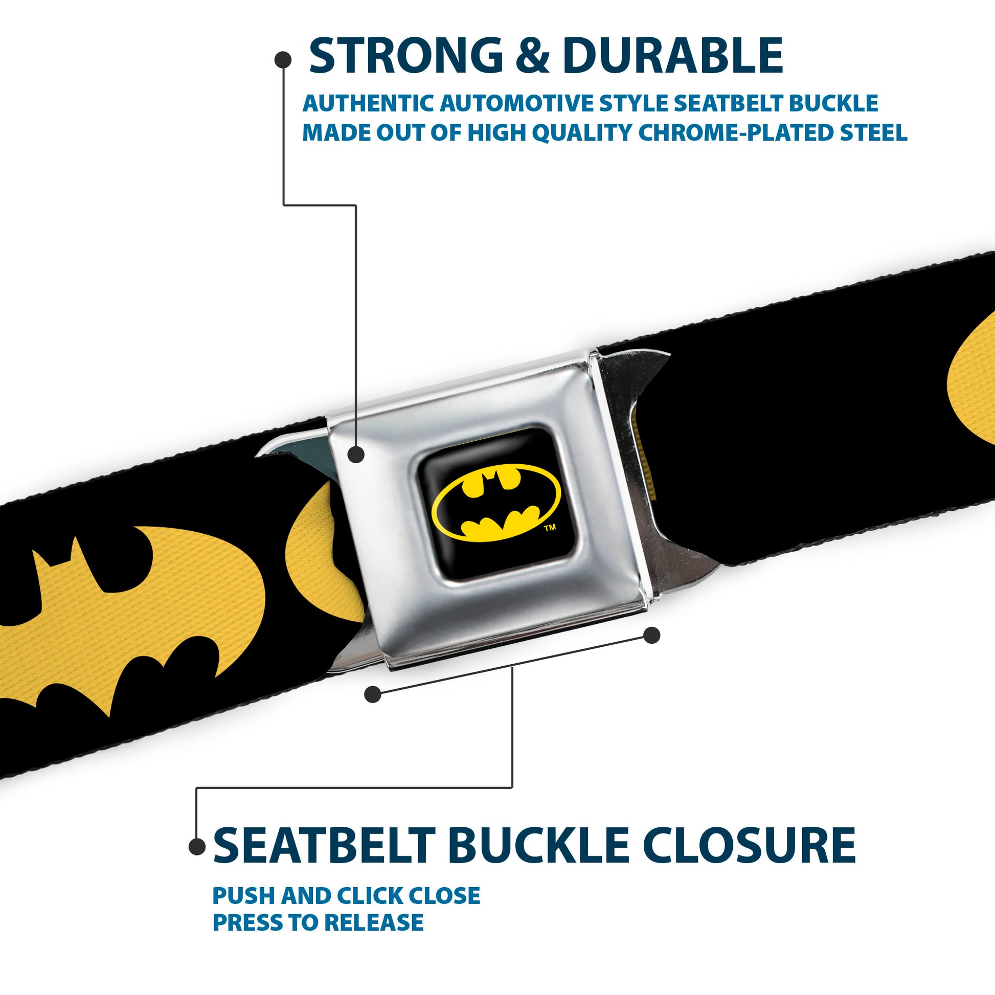 Batman Full Color Black Yellow Seatbelt Belt - Bat Signal-1 Black/Yellow Webbing Seatbelt Belts DC Comics