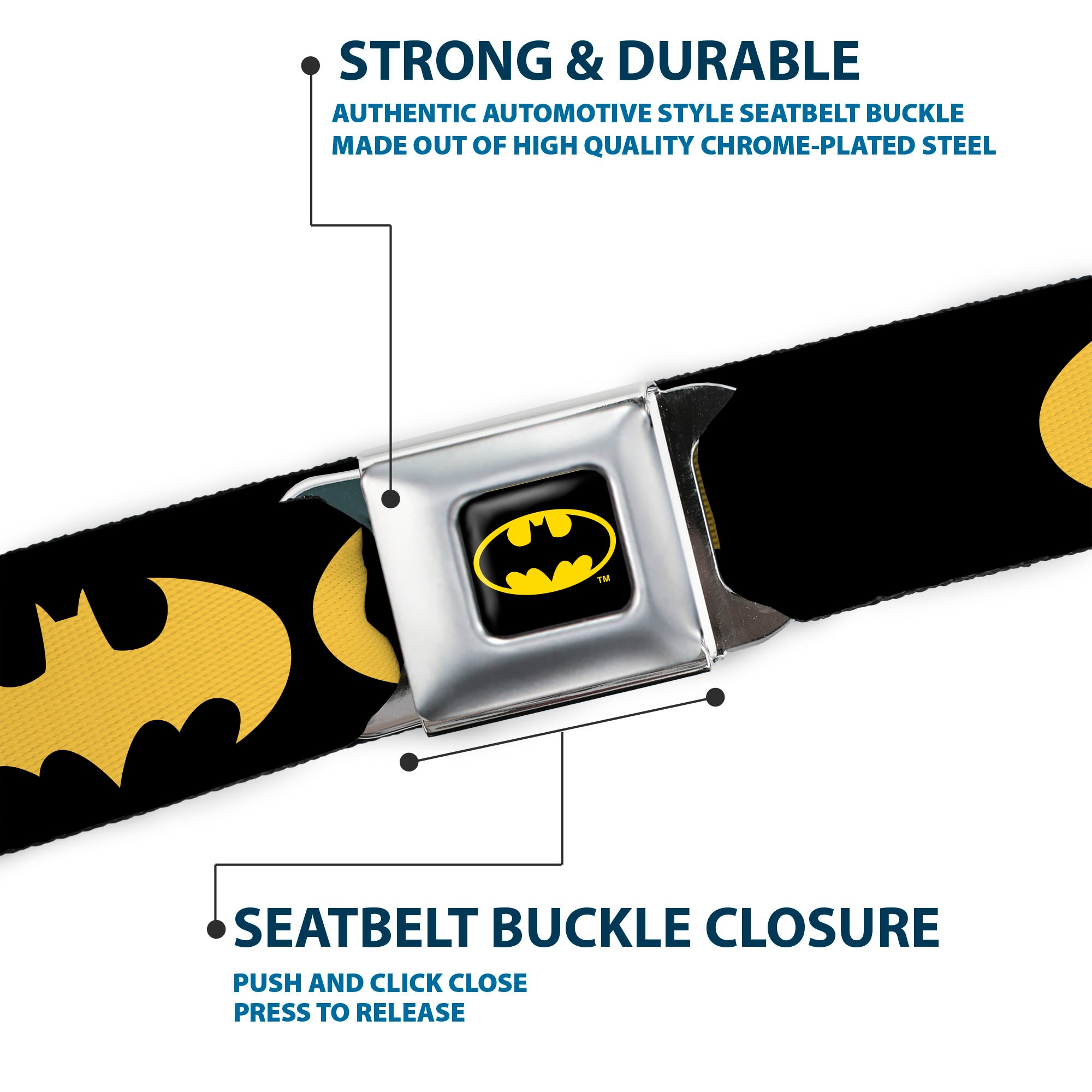 Batman Full Color Black Yellow Seatbelt Belt - Bat Signal-1 Black/Yellow Webbing Seatbelt Belts DC Comics