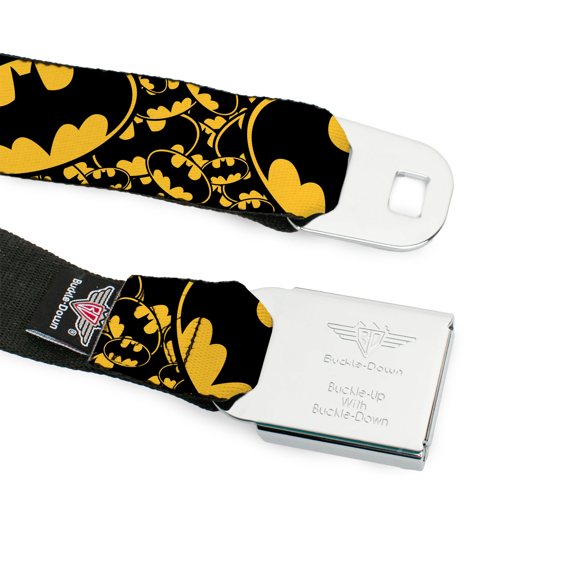 Batman Full Color Black Yellow Seatbelt Belt - Bat Signals Stacked w/CLOSE-UP Yellow/Black Webbing Seatbelt Belts DC Comics
