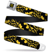 Batman Full Color Black Yellow Seatbelt Belt - Bat Signals Stacked w/CLOSE-UP Yellow/Black Webbing Seatbelt Belts DC Comics