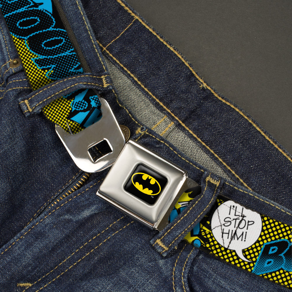 Batman Full Color Black Yellow Seatbelt Belt - Batman Scene1 Webbing Seatbelt Belts DC Comics