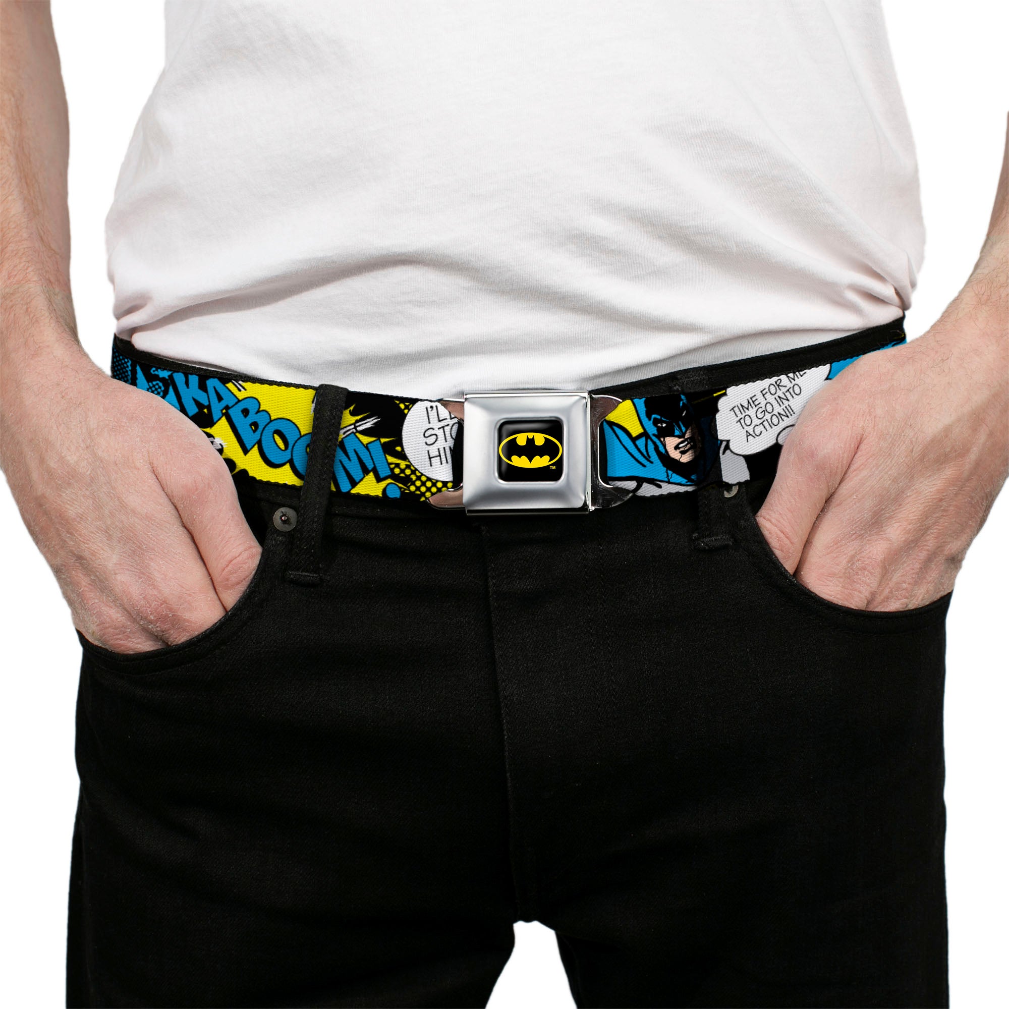 Batman Full Color Black Yellow Seatbelt Belt - Batman Scene1 Webbing Seatbelt Belts DC Comics