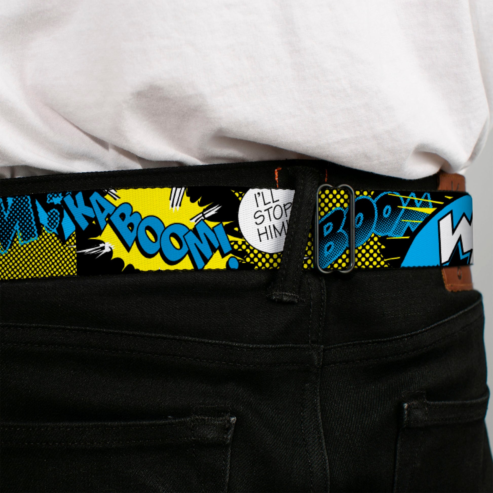 Batman Full Color Black Yellow Seatbelt Belt - Batman Scene1 Webbing Seatbelt Belts DC Comics