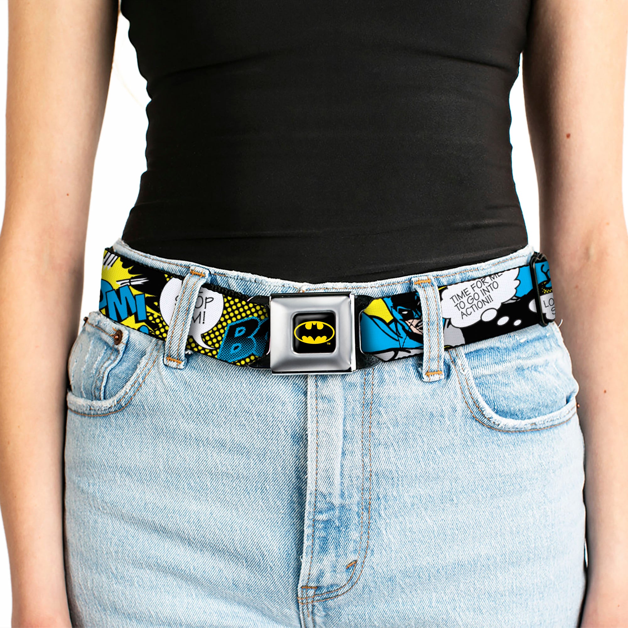 Batman Full Color Black Yellow Seatbelt Belt - Batman Scene1 Webbing Seatbelt Belts DC Comics