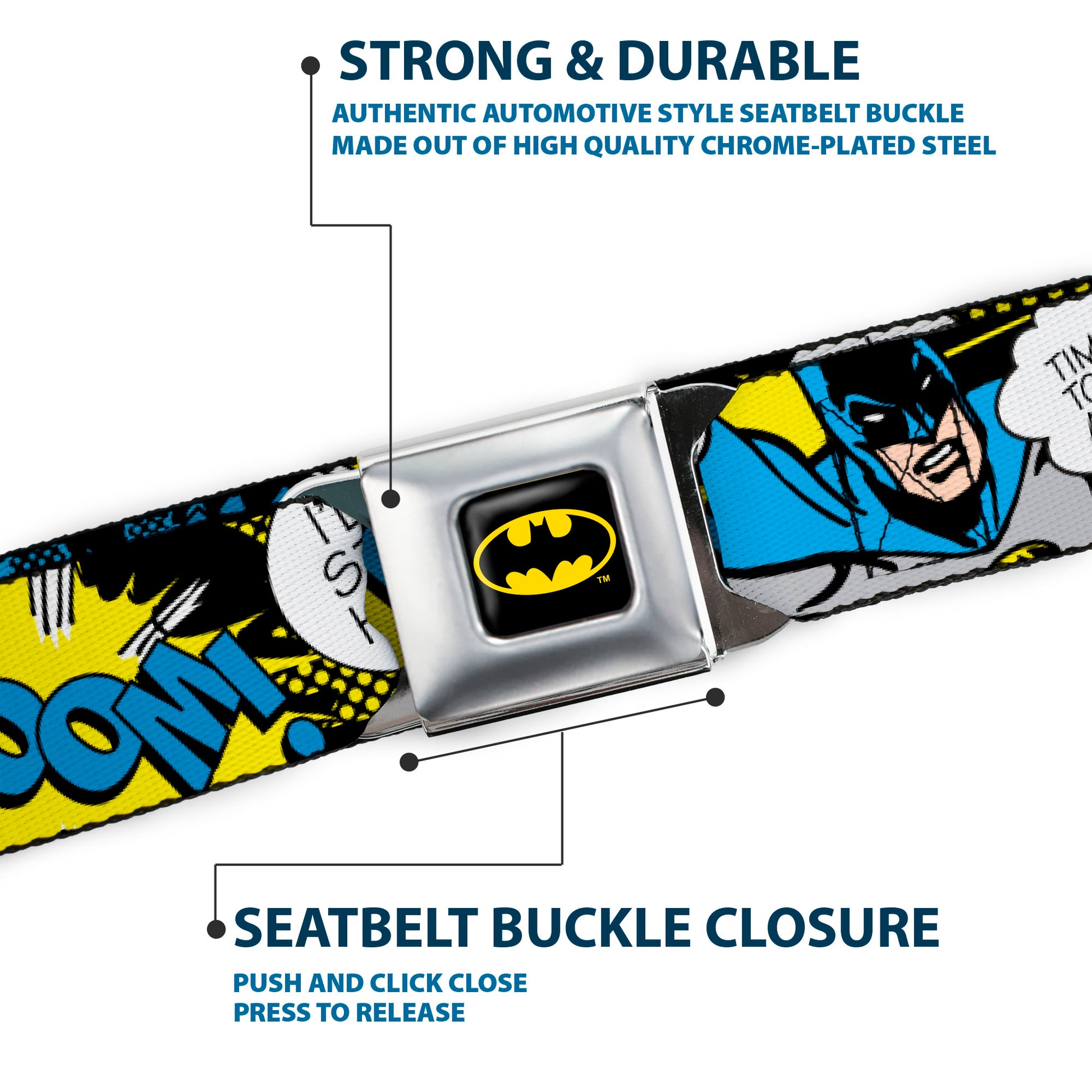 Batman Full Color Black Yellow Seatbelt Belt - Batman Scene1 Webbing Seatbelt Belts DC Comics