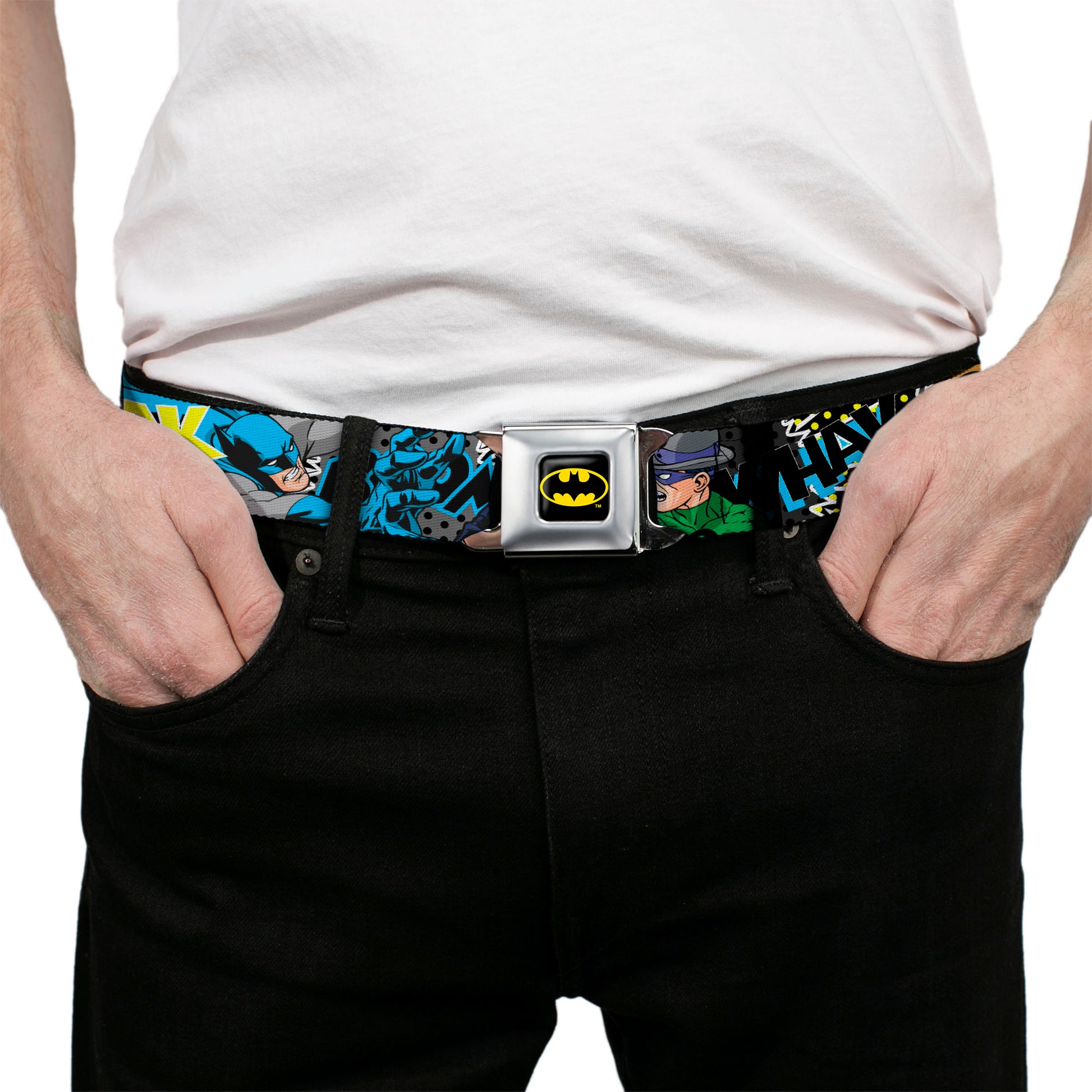 Batman Full Color Black Yellow Seatbelt Belt - Batman & Villains1 Webbing Seatbelt Belts DC Comics
