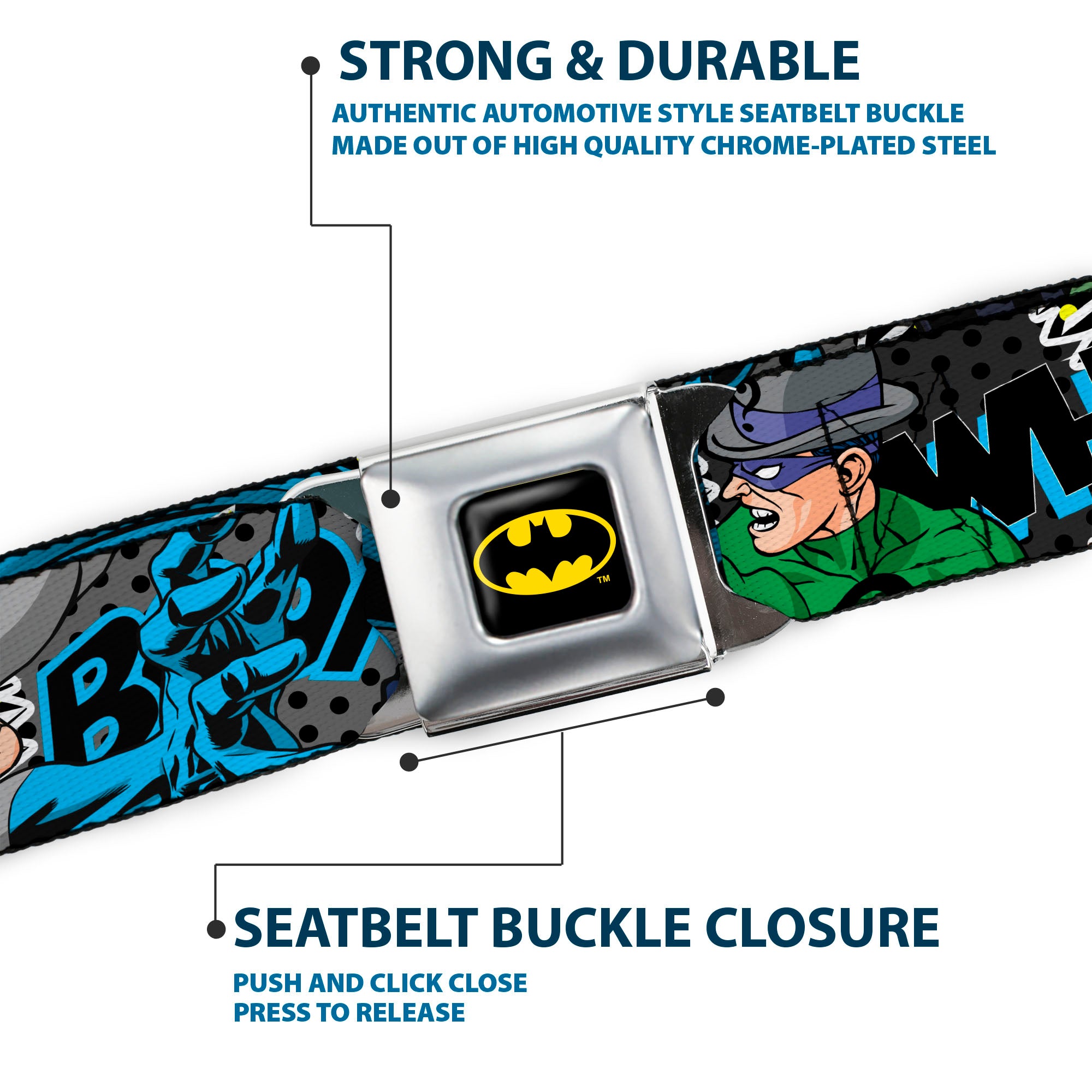Batman Full Color Black Yellow Seatbelt Belt - Batman & Villains1 Webbing Seatbelt Belts DC Comics