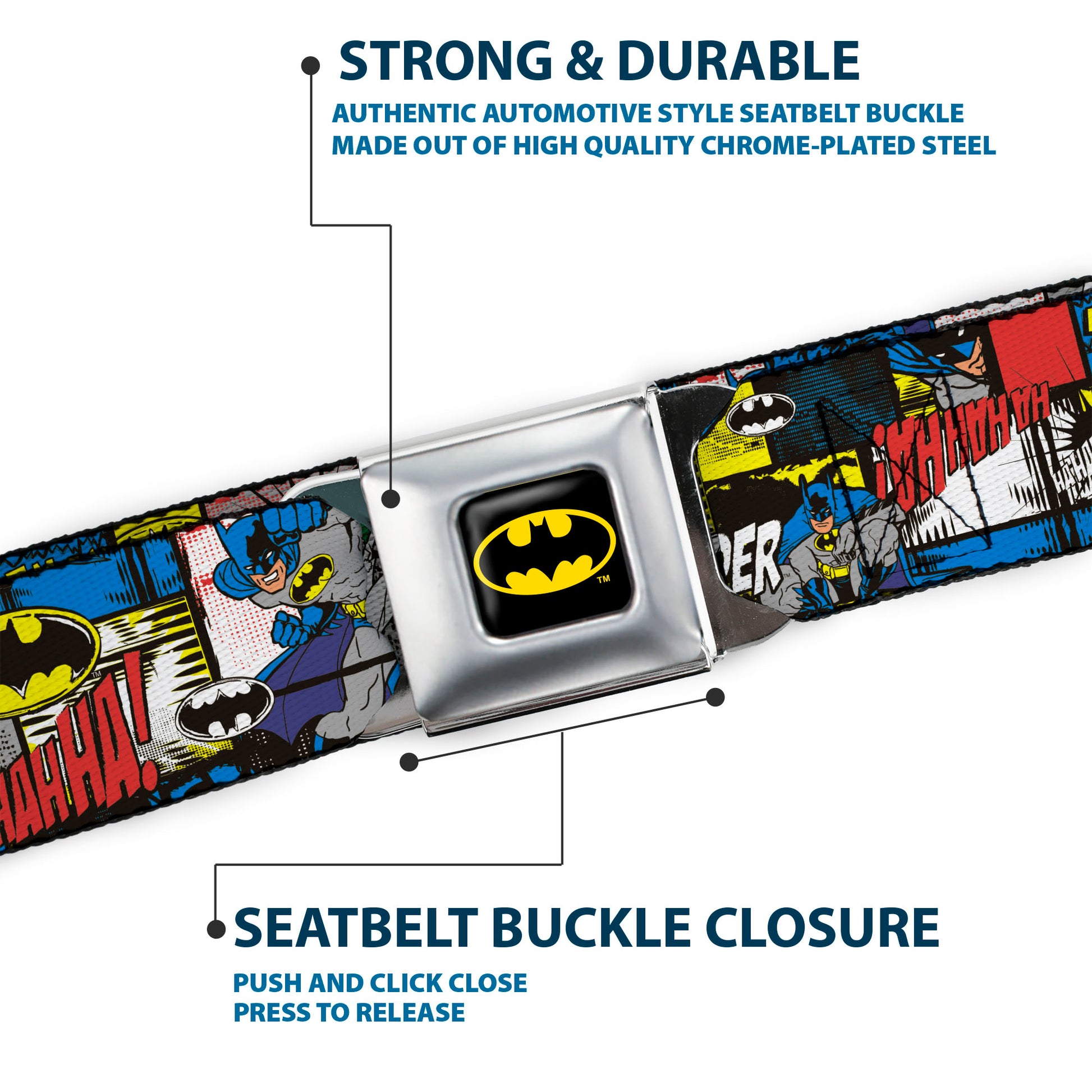 Batman Full Color Black Yellow Seatbelt Belt - Batman & Joker Comic Blocks Webbing Seatbelt Belts DC Comics