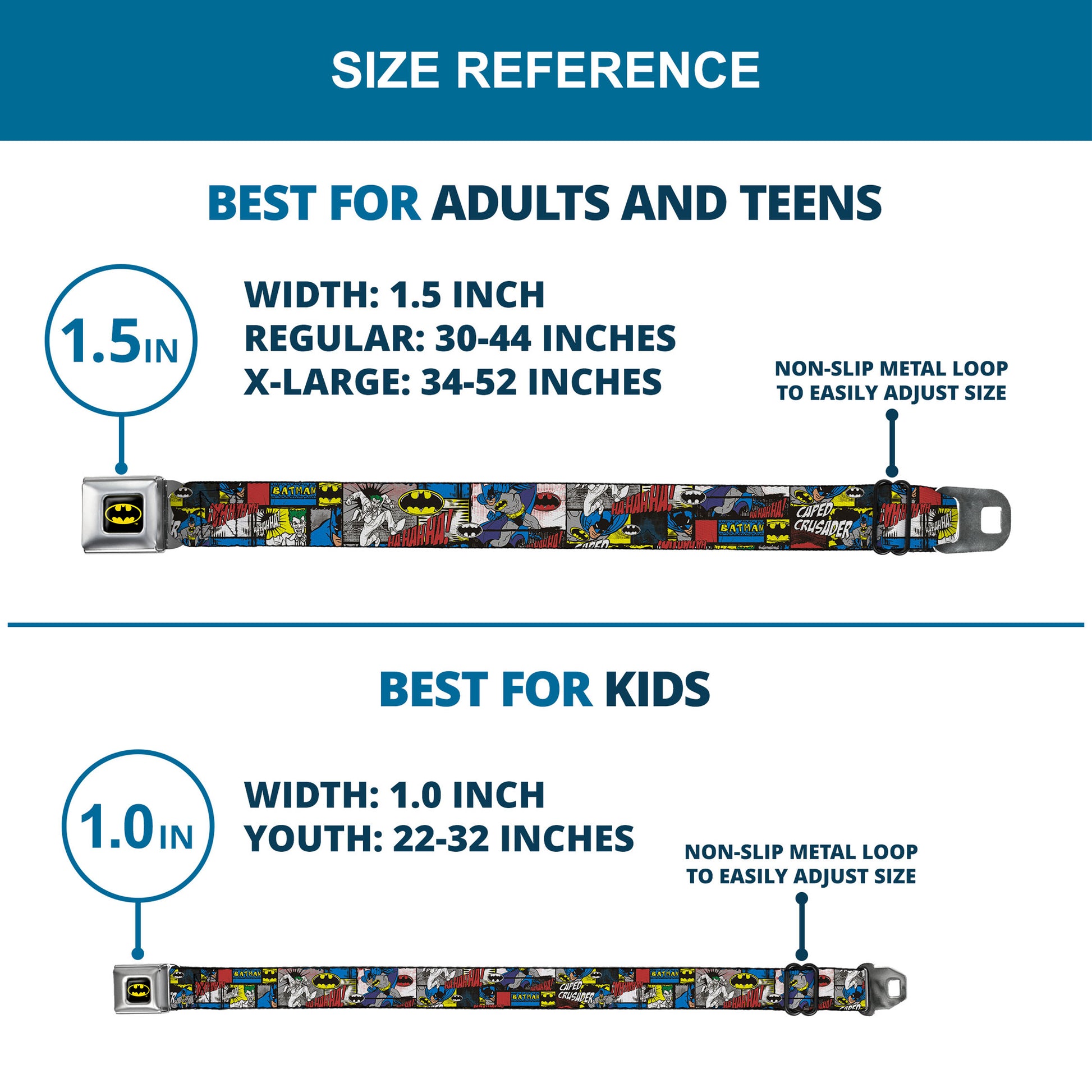 Batman Full Color Black Yellow Seatbelt Belt - Batman & Joker Comic Blocks Webbing Seatbelt Belts DC Comics