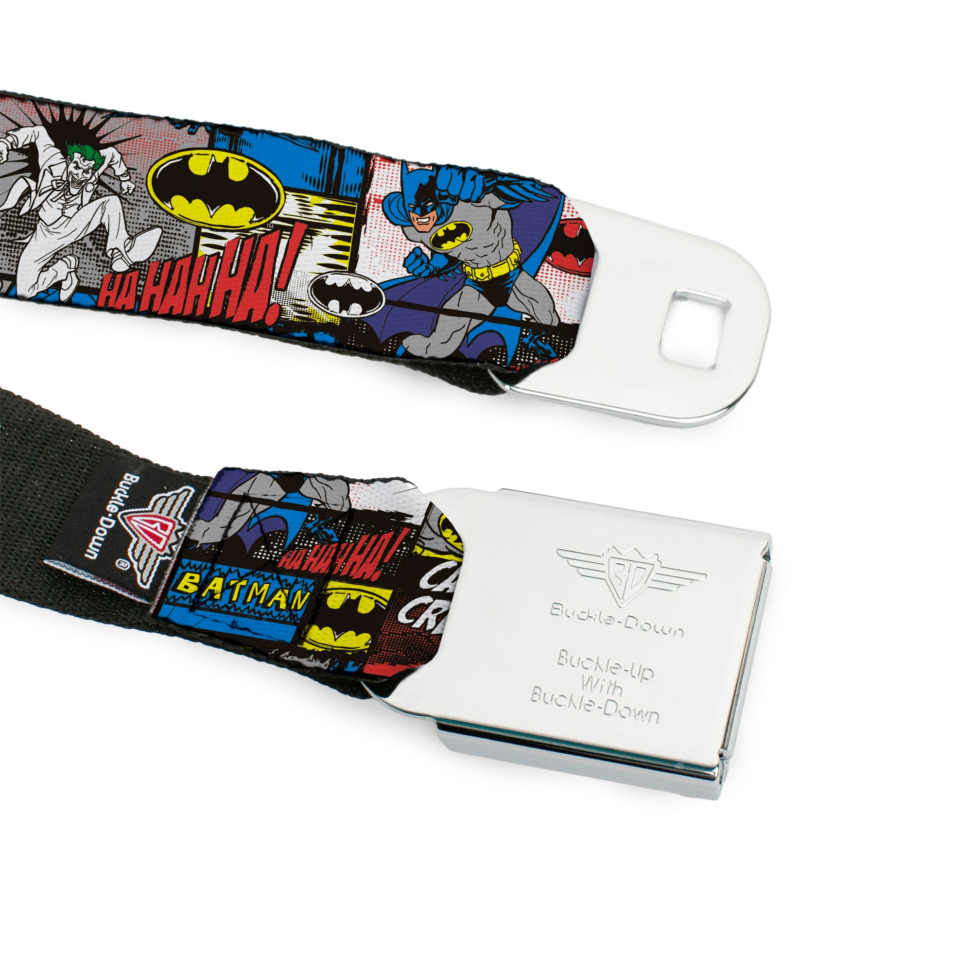 Batman Full Color Black Yellow Seatbelt Belt - Batman & Joker Comic Blocks Webbing Seatbelt Belts DC Comics