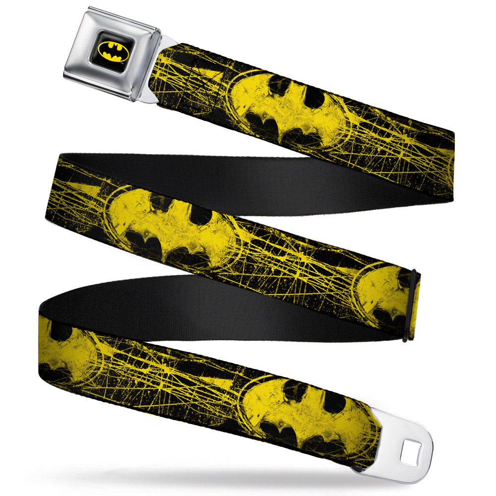 Batman Full Color Black Yellow Seatbelt Belt - Batman Shield CLOSE-UP Sketch Black/Yellow Webbing Seatbelt Belts DC Comics
