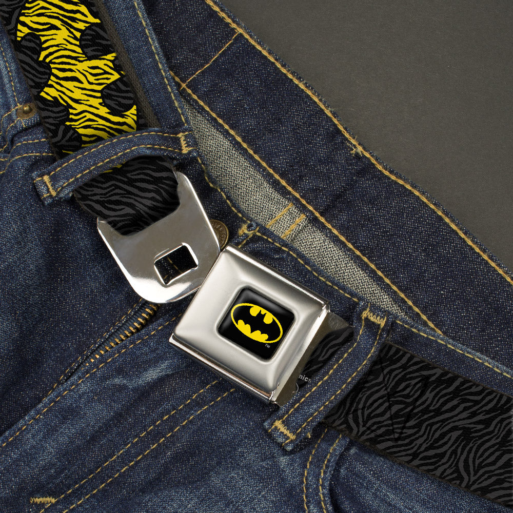 Batman Full Color Black Yellow Seatbelt Belt - Zebra Bat Signal Black/Gray/Yellow/Black Webbing Seatbelt Belts DC Comics