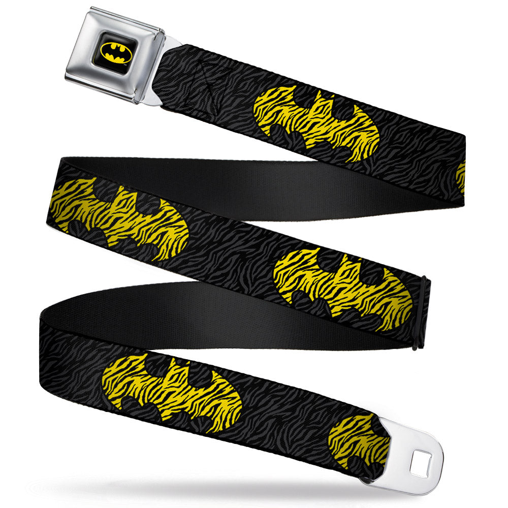 Batman Full Color Black Yellow Seatbelt Belt - Zebra Bat Signal Black/Gray/Yellow/Black Webbing Seatbelt Belts DC Comics