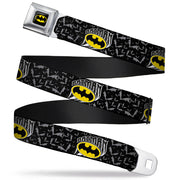 Batman Full Color Black Yellow Seatbelt Belt - BATMAN w/Bat Shield & Flying Bats Black/Gray Webbing Seatbelt Belts DC Comics