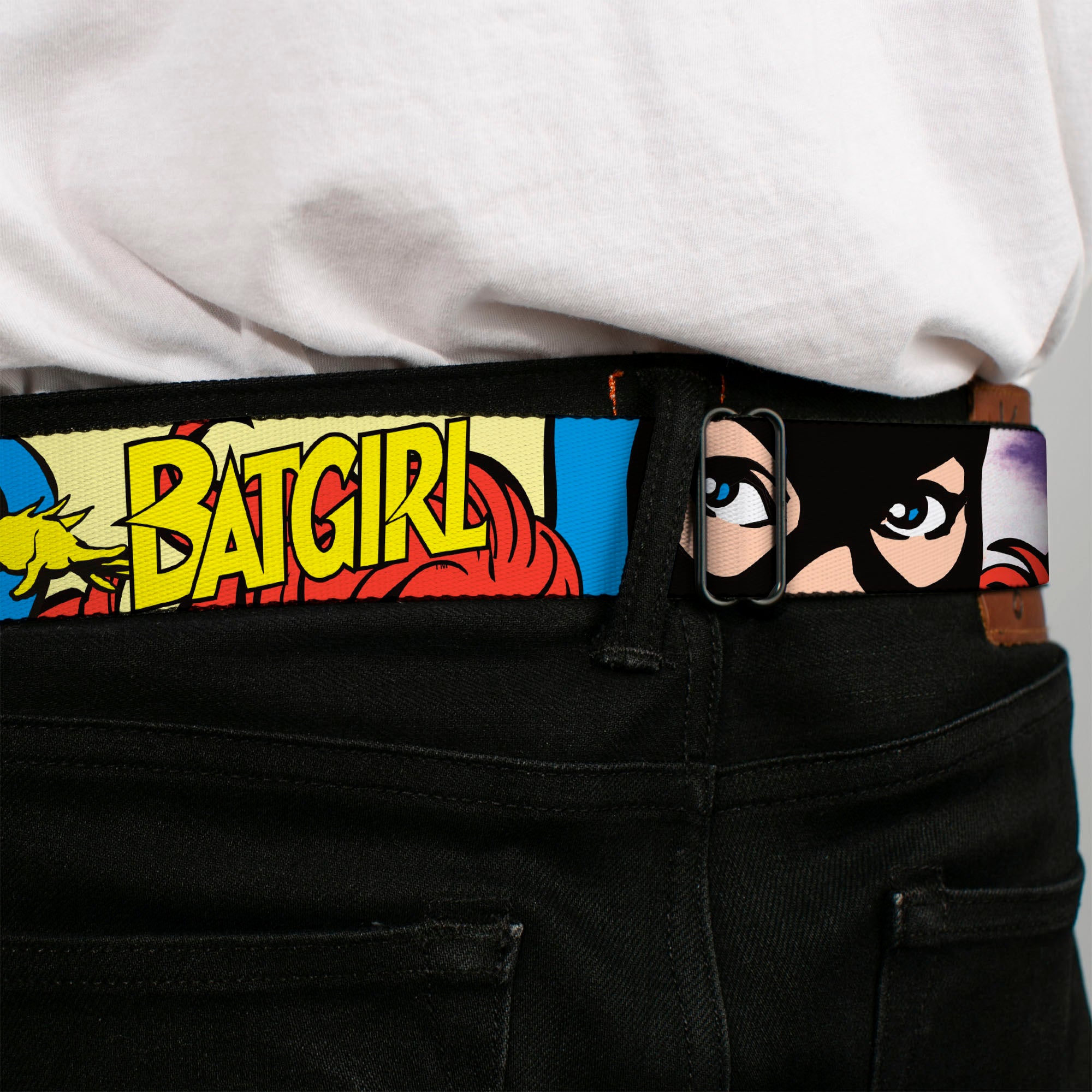 Batman Full Color Black Yellow Seatbelt Belt - BATGIRL in Action w/Face CLOSE-UP Webbing Seatbelt Belts DC Comics