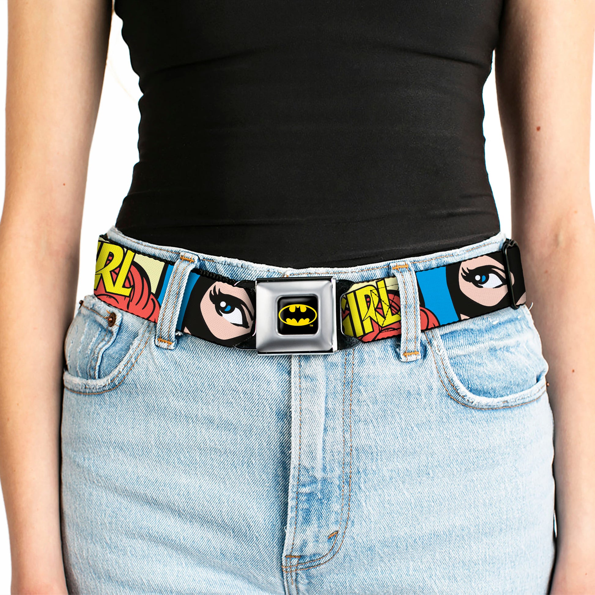 Batman Full Color Black Yellow Seatbelt Belt - BATGIRL in Action w/Face CLOSE-UP Webbing Seatbelt Belts DC Comics