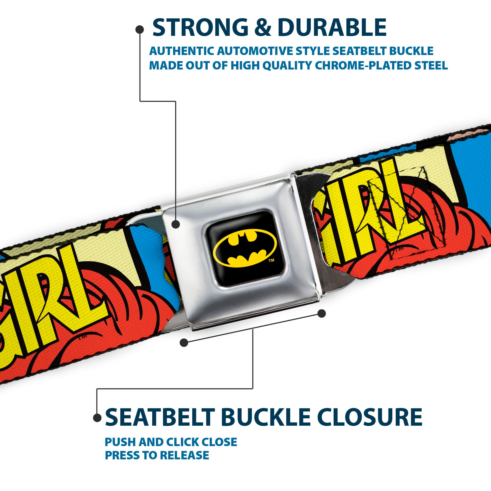 Batman Full Color Black Yellow Seatbelt Belt - BATGIRL in Action w/Face CLOSE-UP Webbing Seatbelt Belts DC Comics