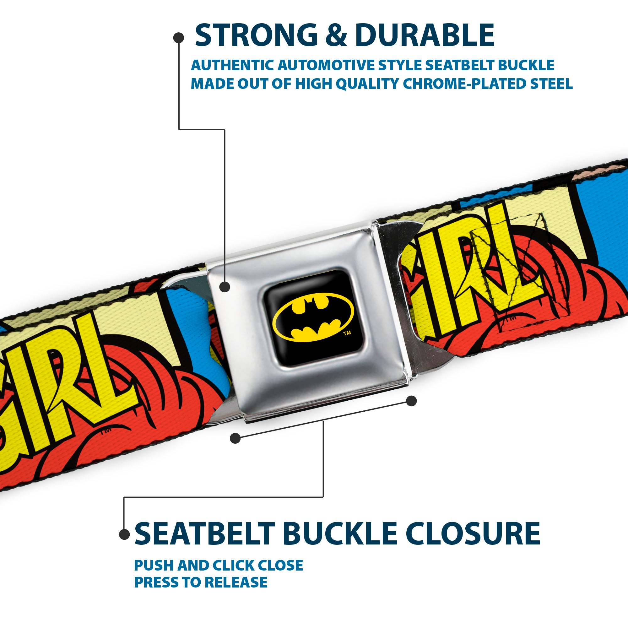 Batman Full Color Black Yellow Seatbelt Belt - BATGIRL in Action w/Face CLOSE-UP Webbing Seatbelt Belts DC Comics