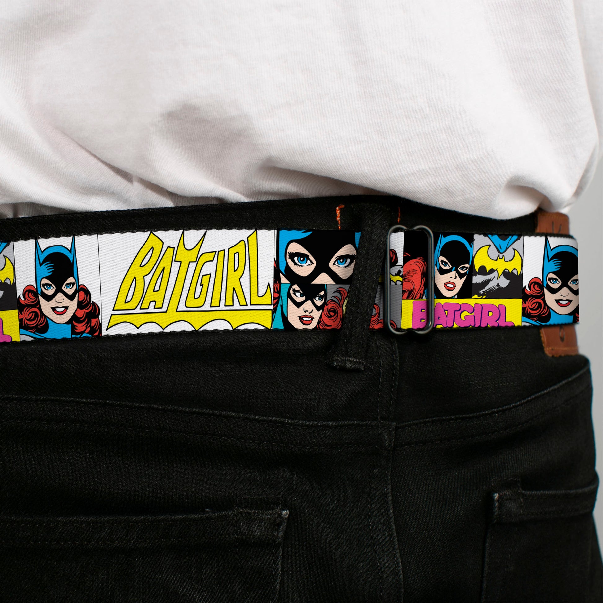 Batman Full Color Black Yellow Seatbelt Belt - BATGIRL Panels Yellow/Pink Webbing Seatbelt Belts DC Comics