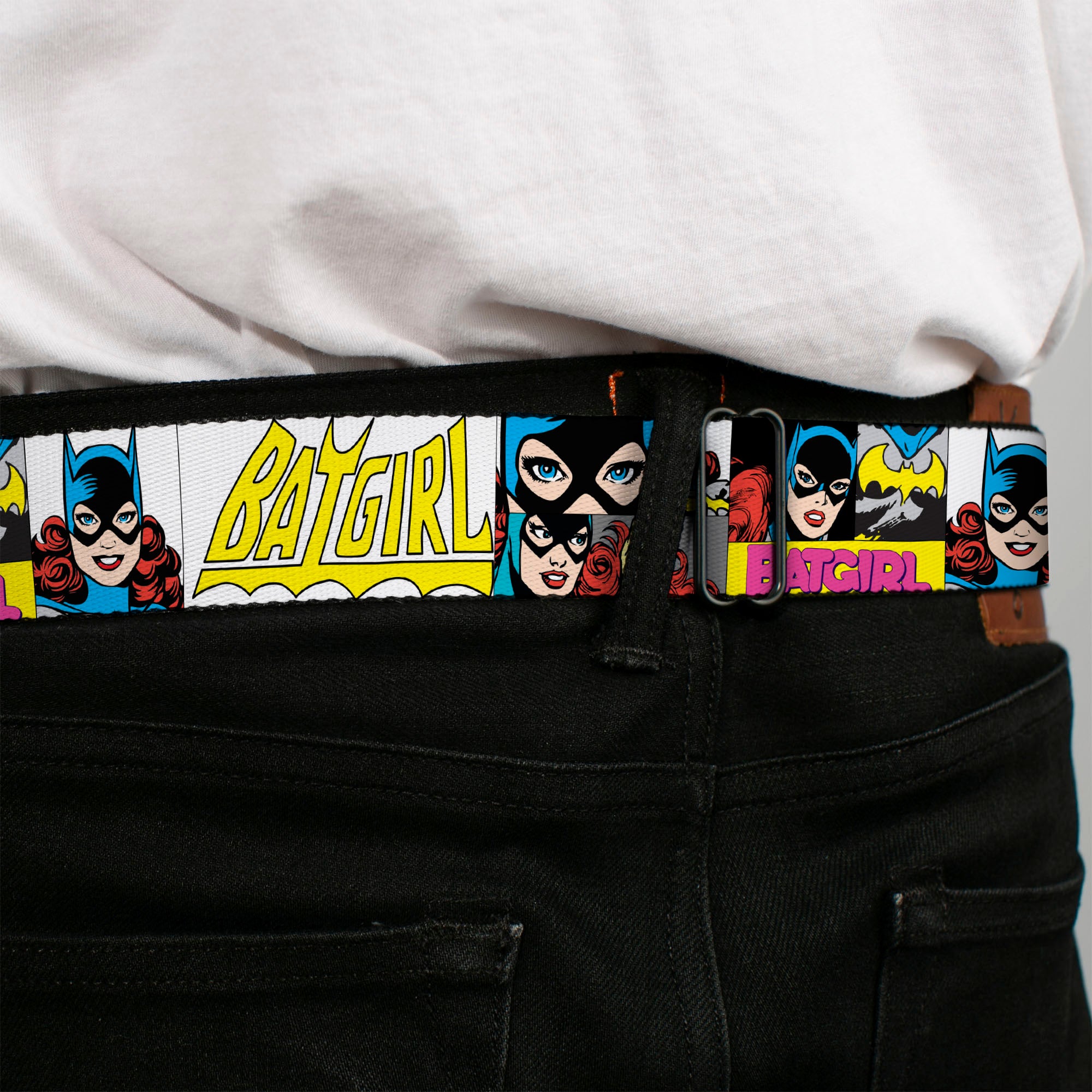 Batman Full Color Black Yellow Seatbelt Belt - BATGIRL Panels Yellow/Pink Webbing Seatbelt Belts DC Comics